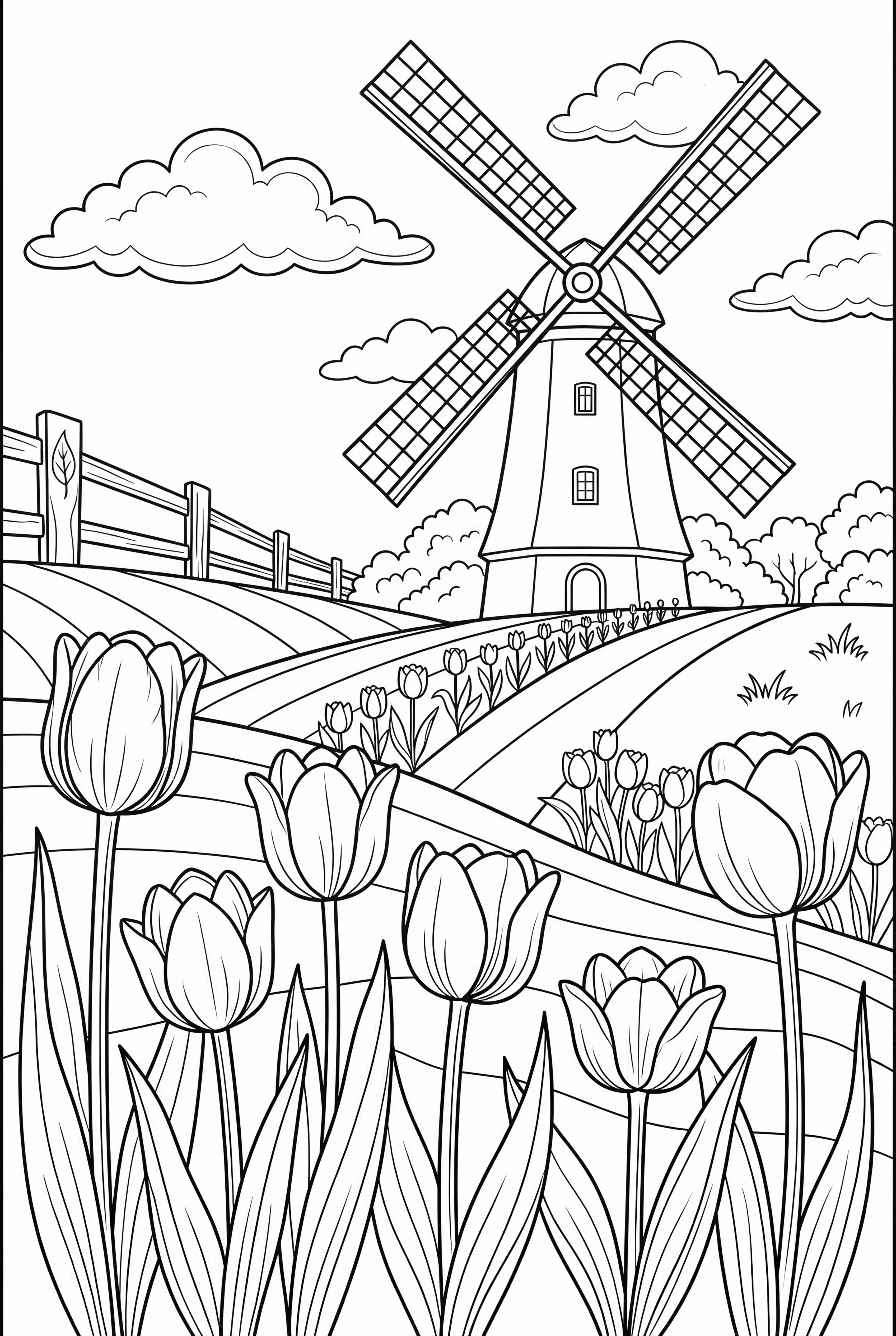 Champ de tulipes avec moulin à vent