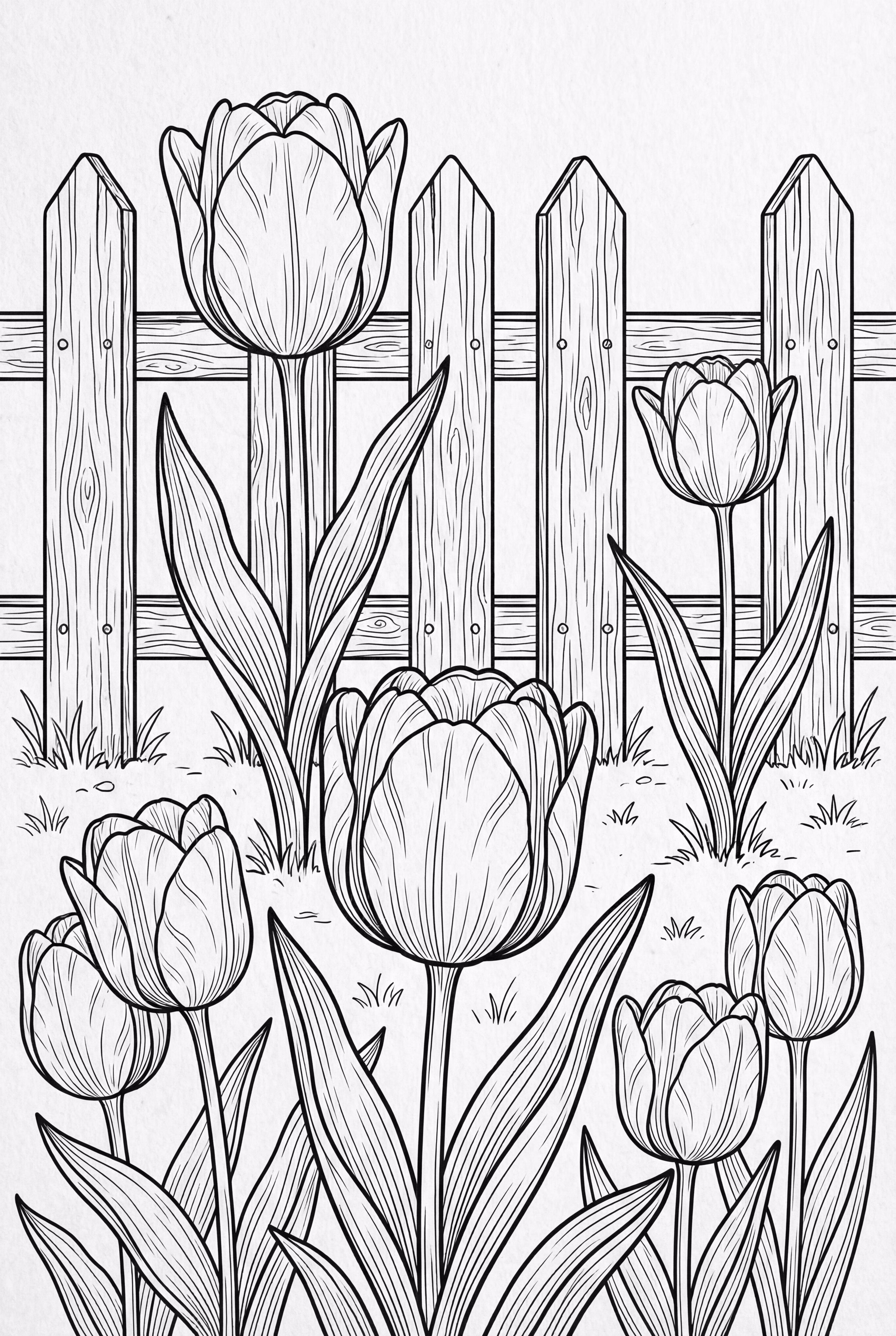 郁金香花园与木栅栏