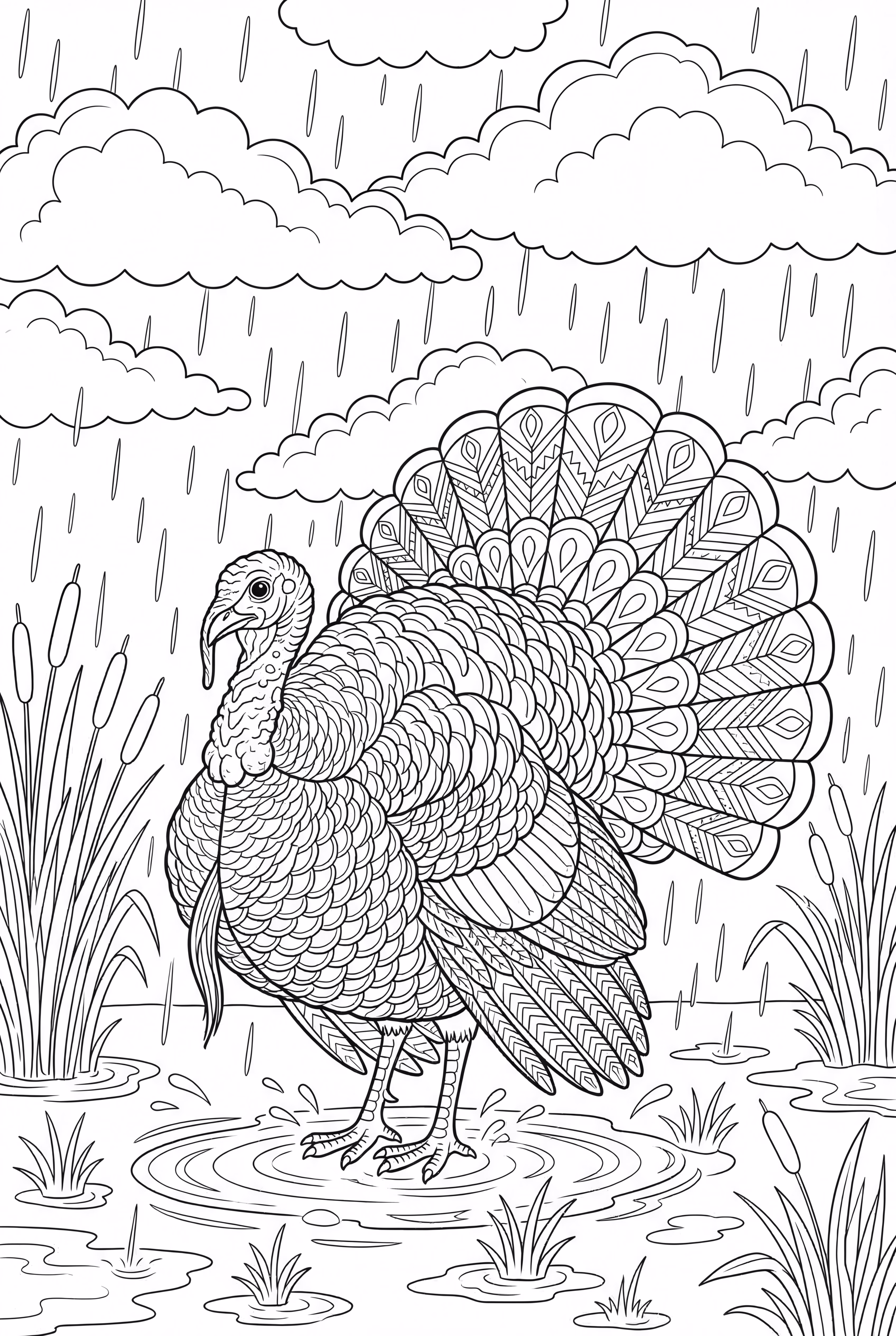 在雨中玩耍的火鸡