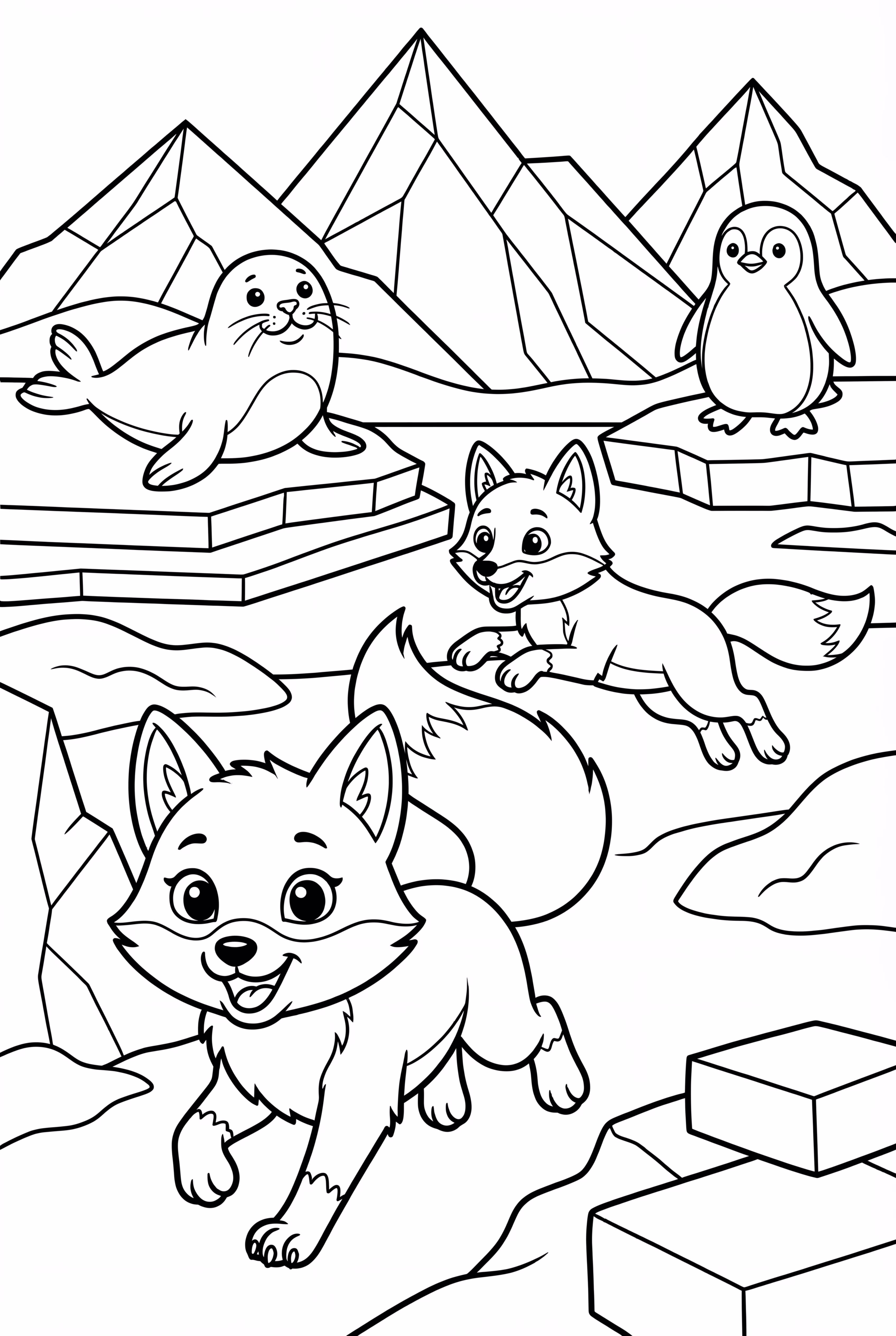 Two Arctic Foxes Playing Tag Among Arctic Animals