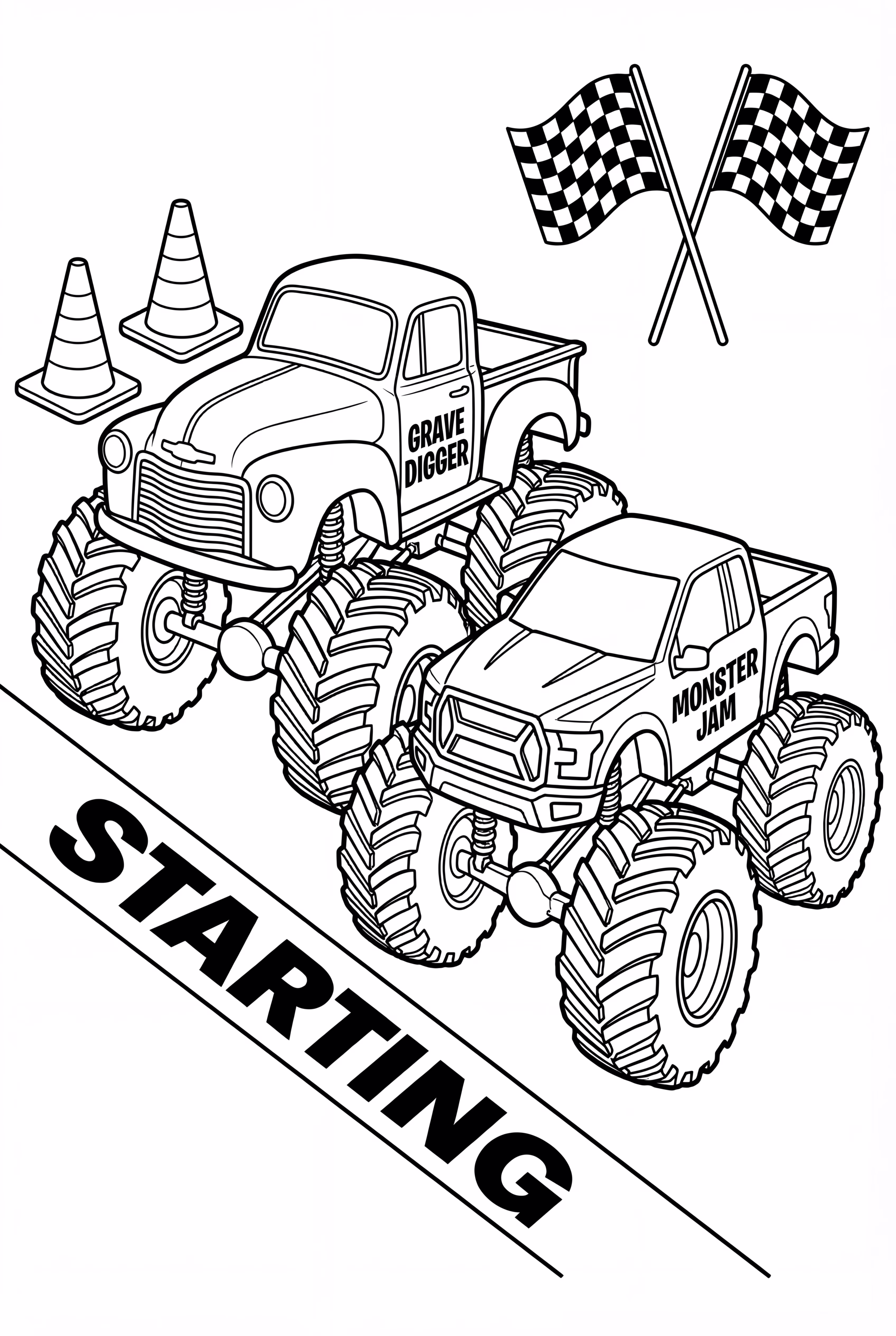 Two Monster Jam Trucks At The Starting Line