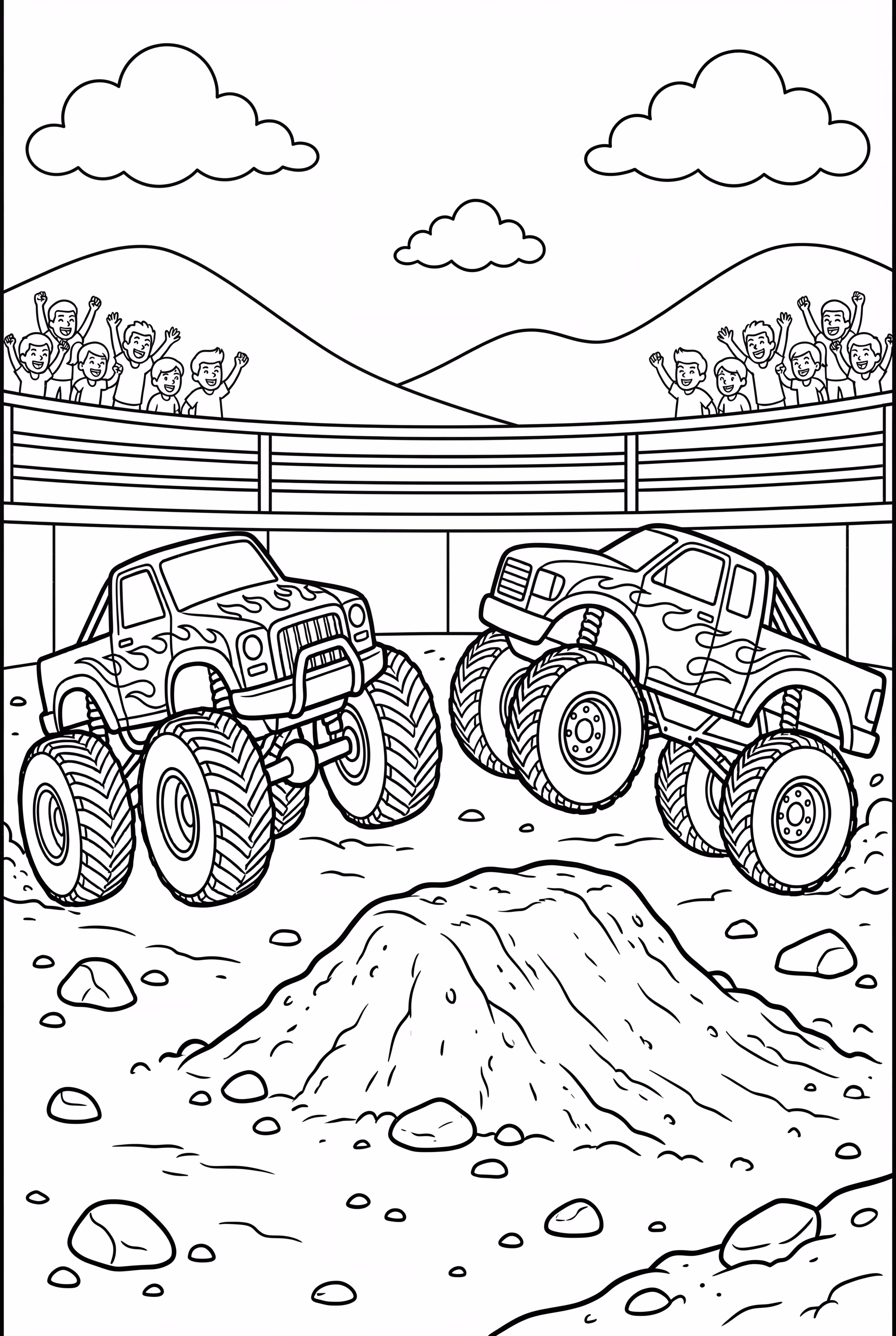 Two Monster Jam Trucks Facing Off