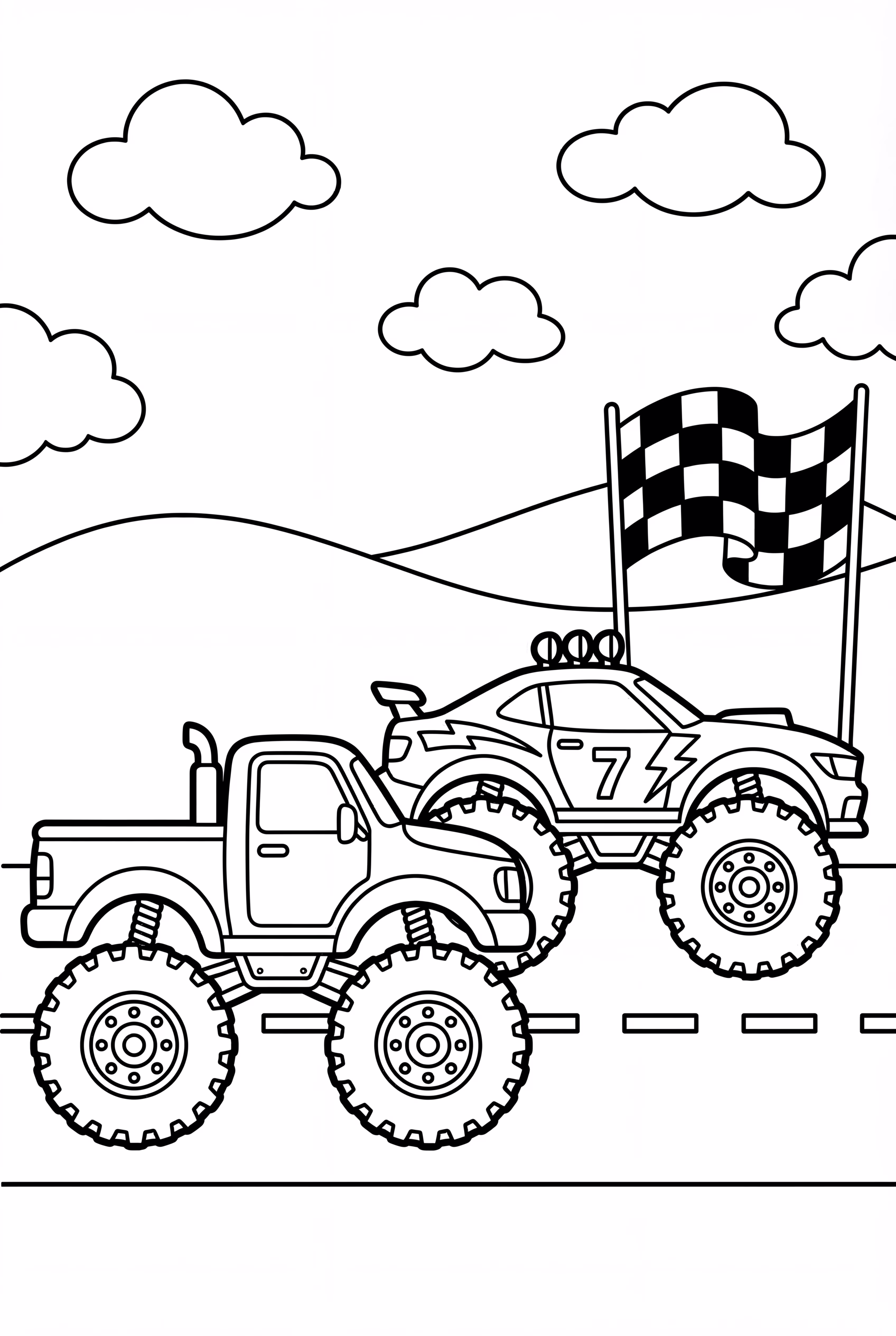 两辆怪兽卡车竞速冲线