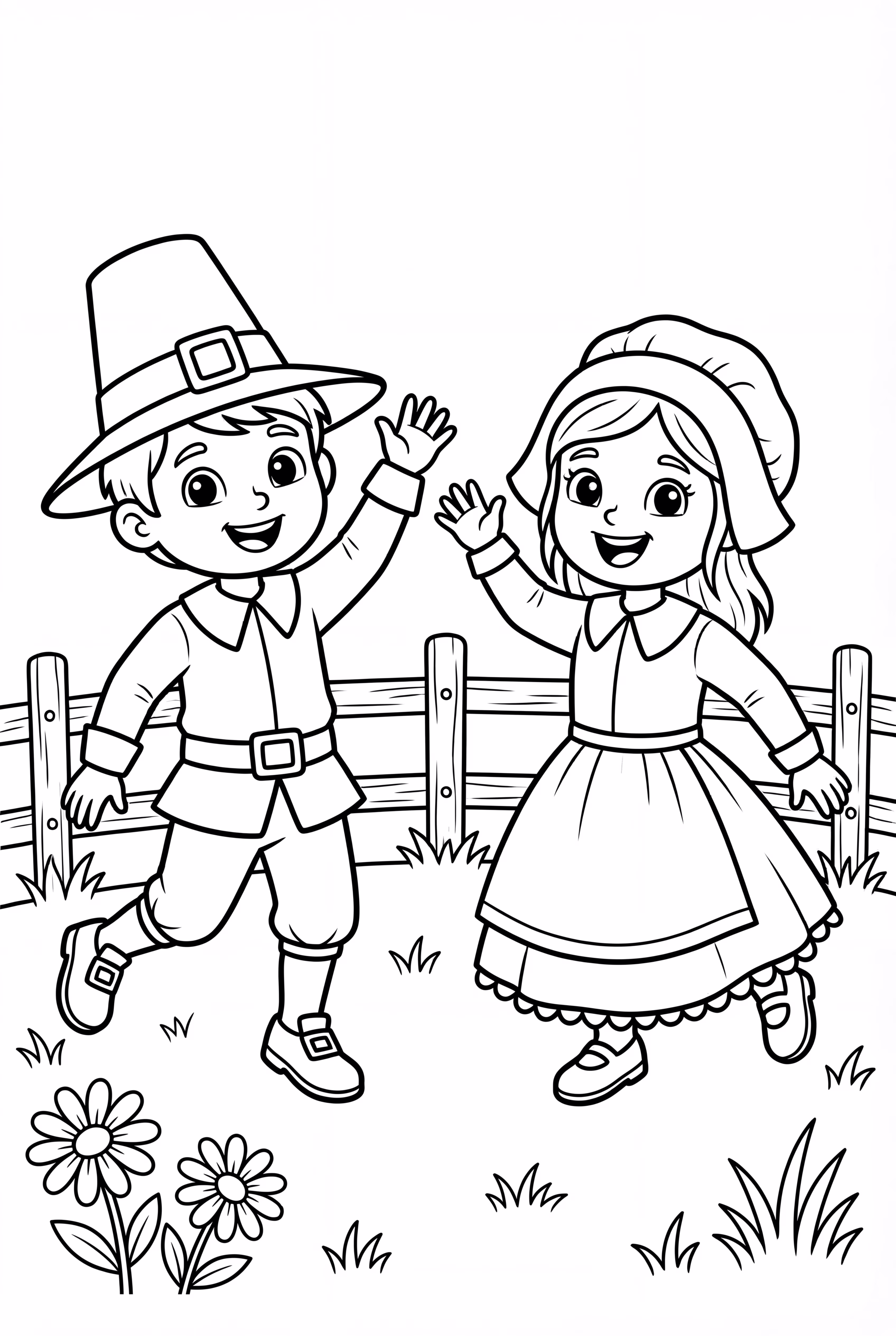Two Pilgrim Children Playing