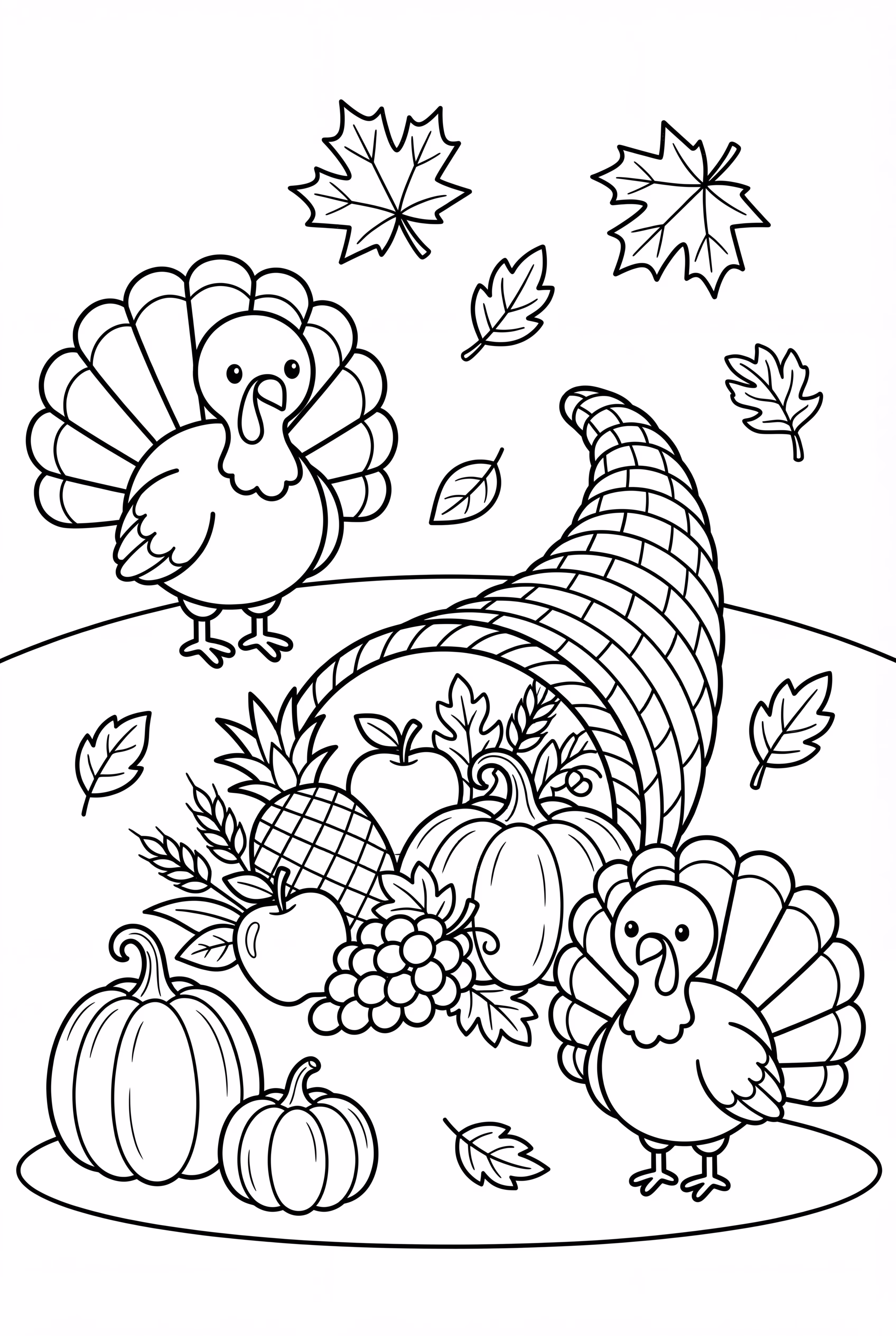 Two Turkeys Beside A Cornucopia