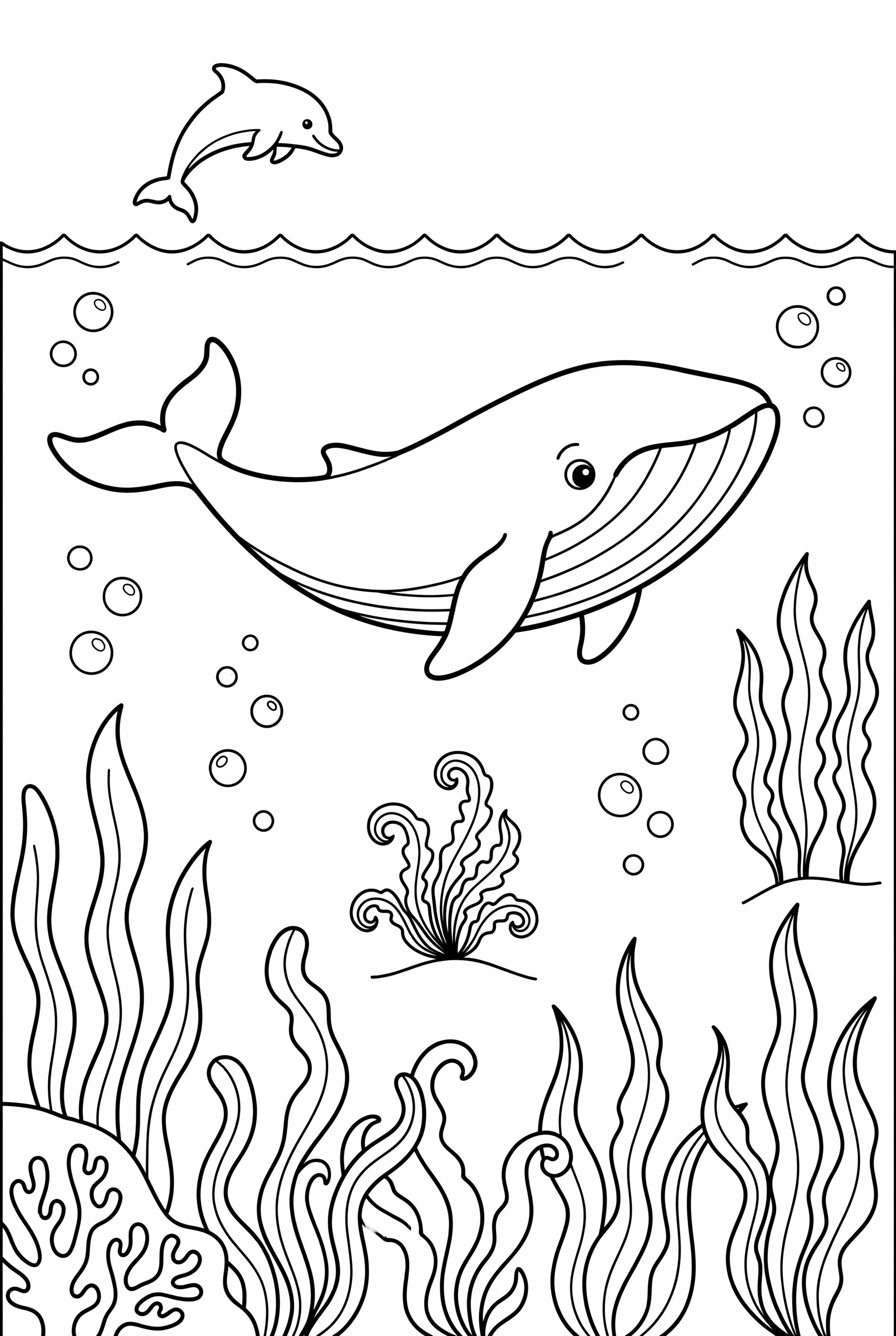 Underwater Scene with Colorful Whales