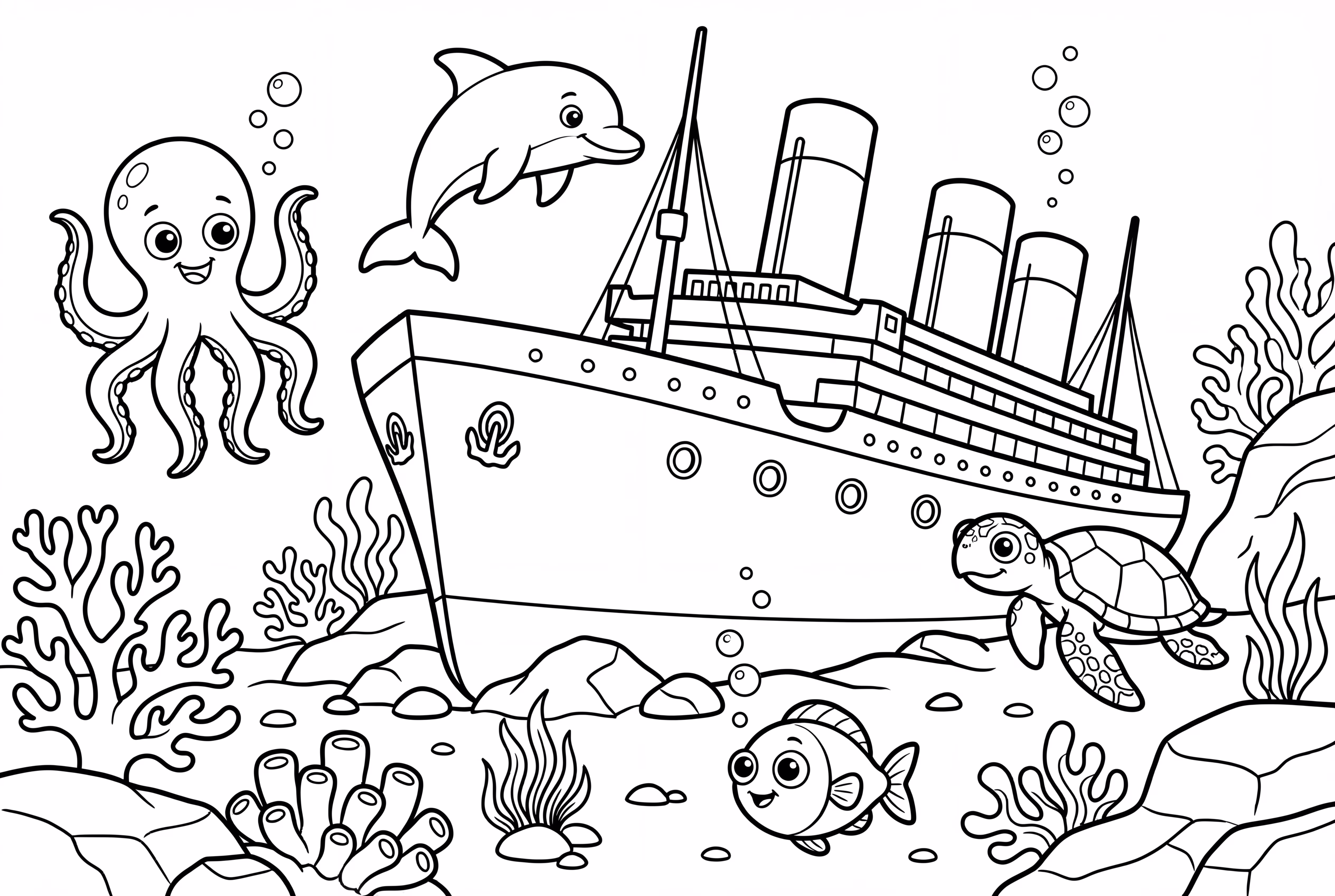 Titanic sous-marin avec des créatures marines