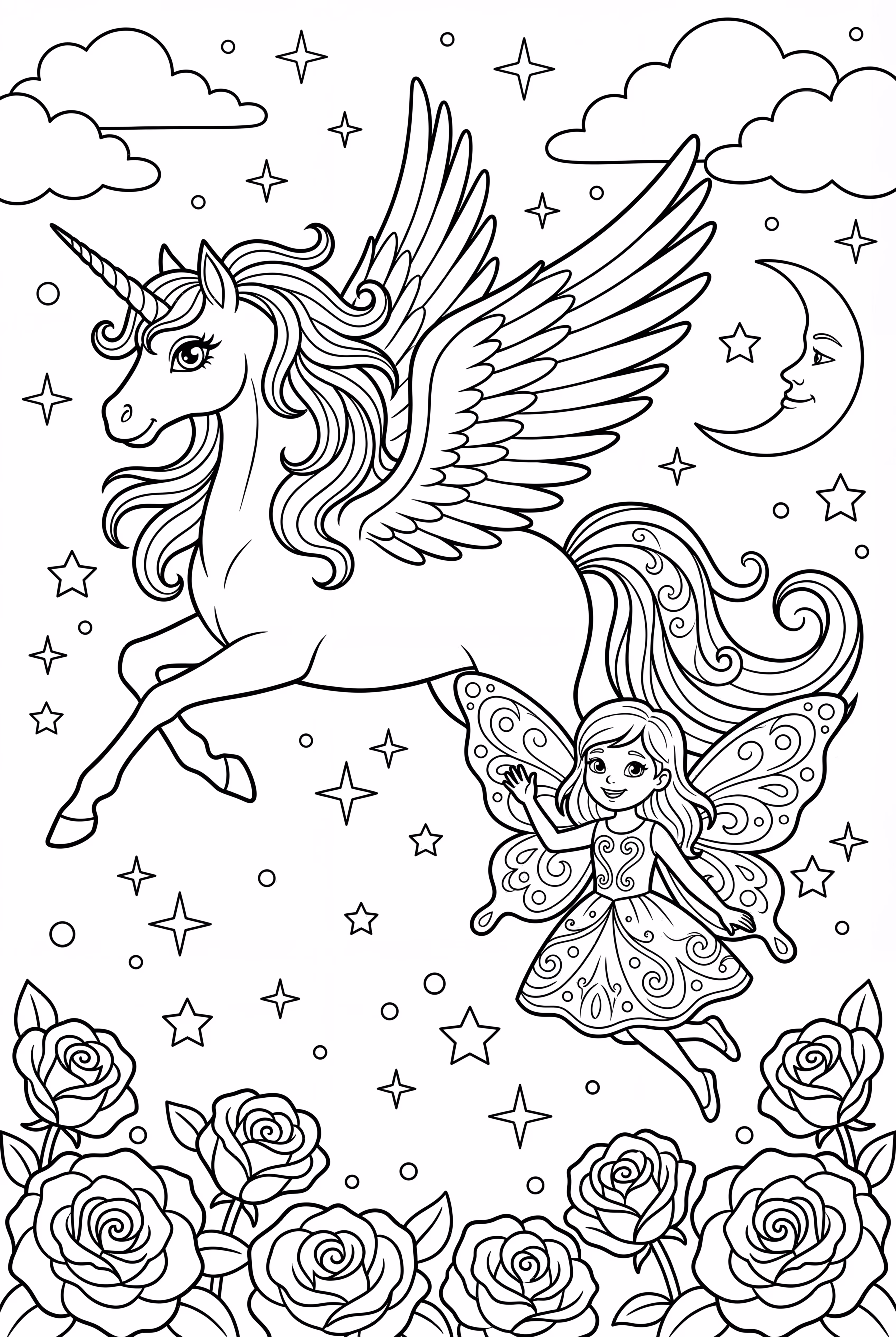 unicorn and a fairy flying together