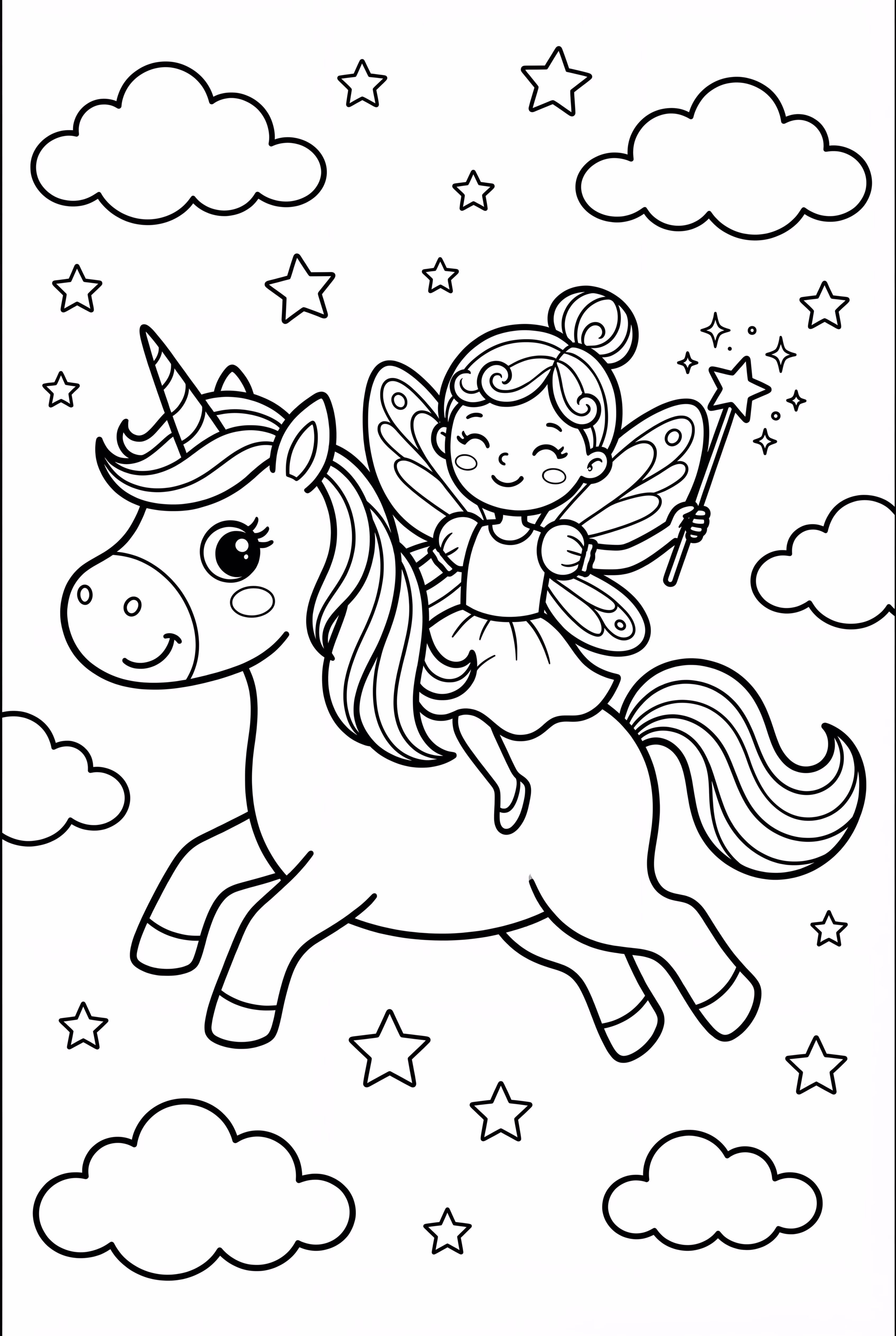 Einhorn und eine Fee, die zusammen fliegen