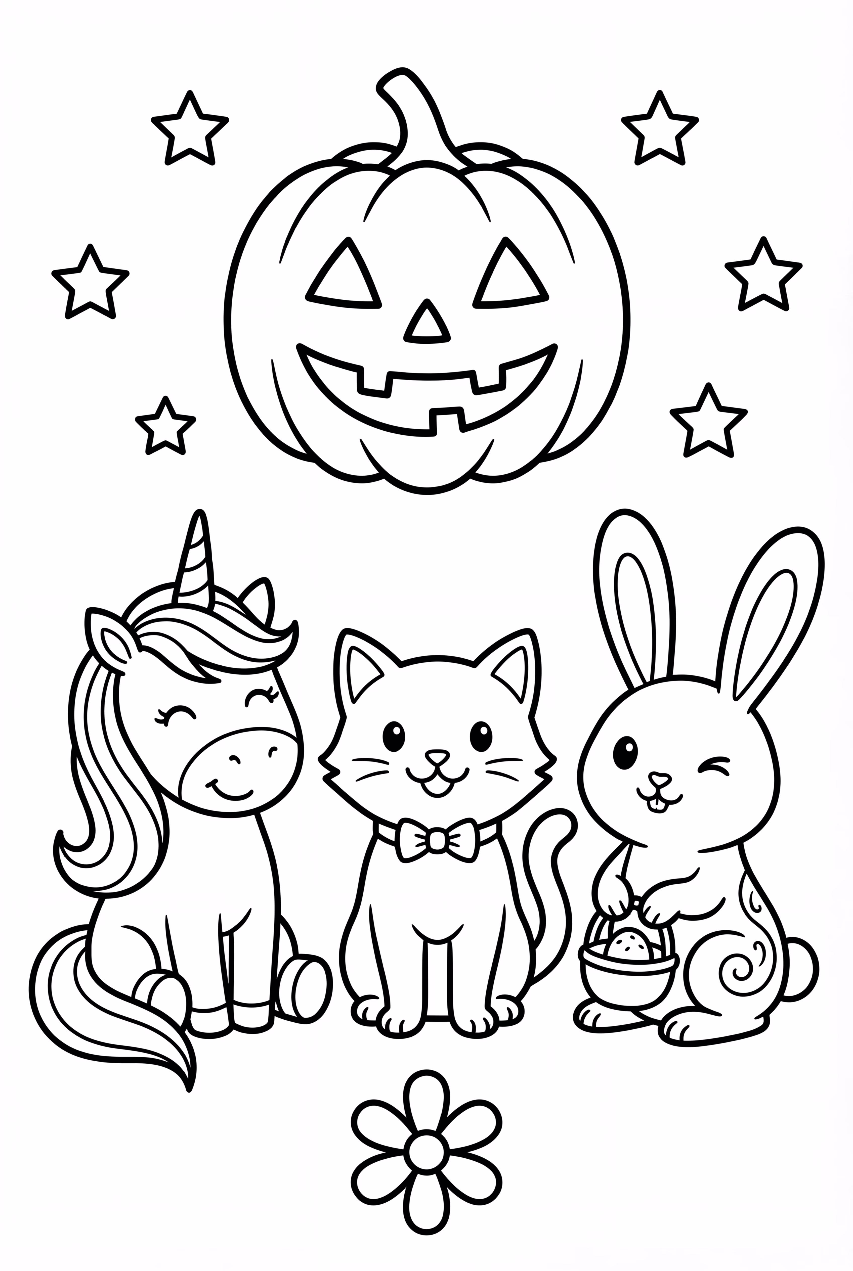 unicorn and friends having a halloween party