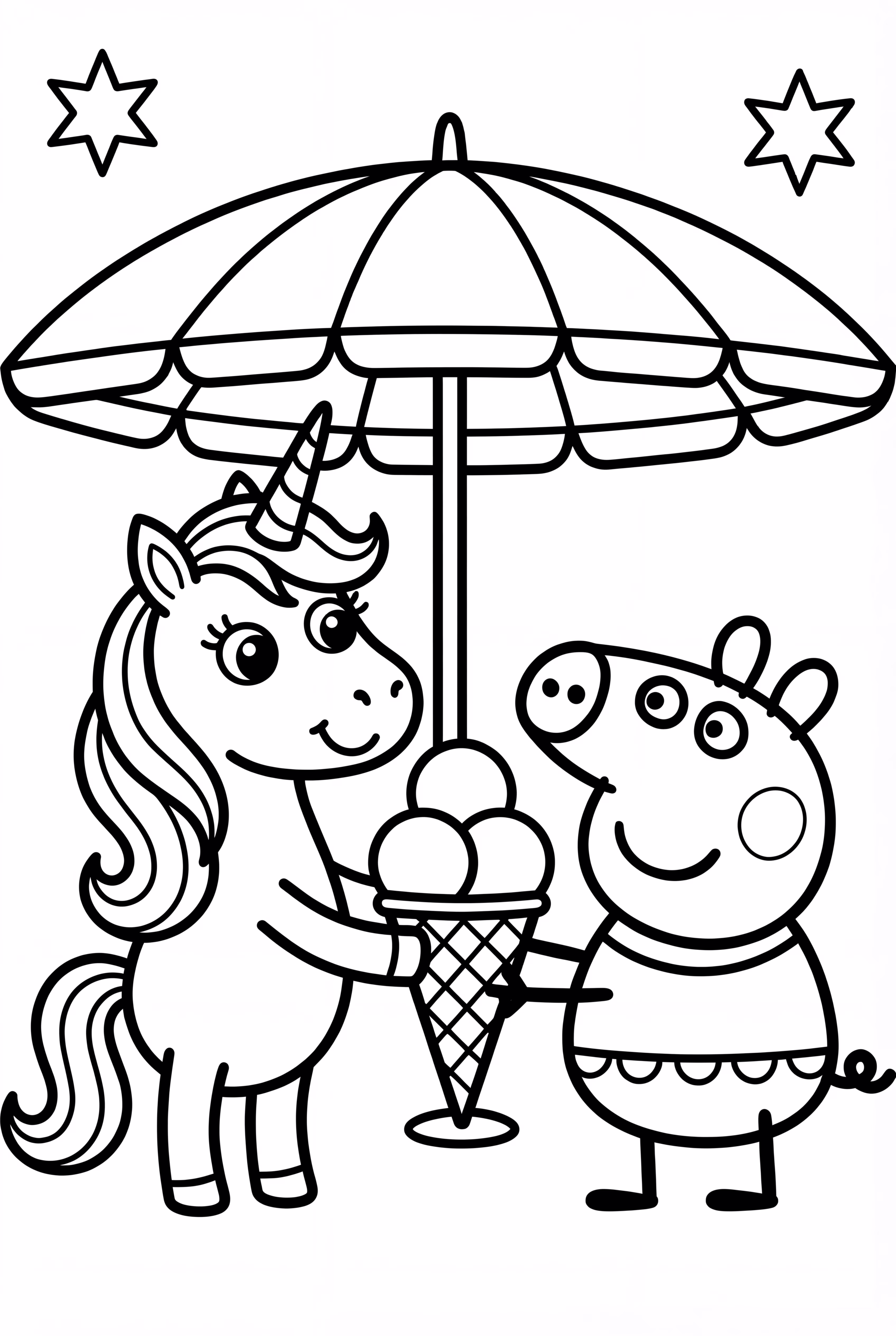 Unicorn and Peppa Sharing Triple Scoop Ice Cream