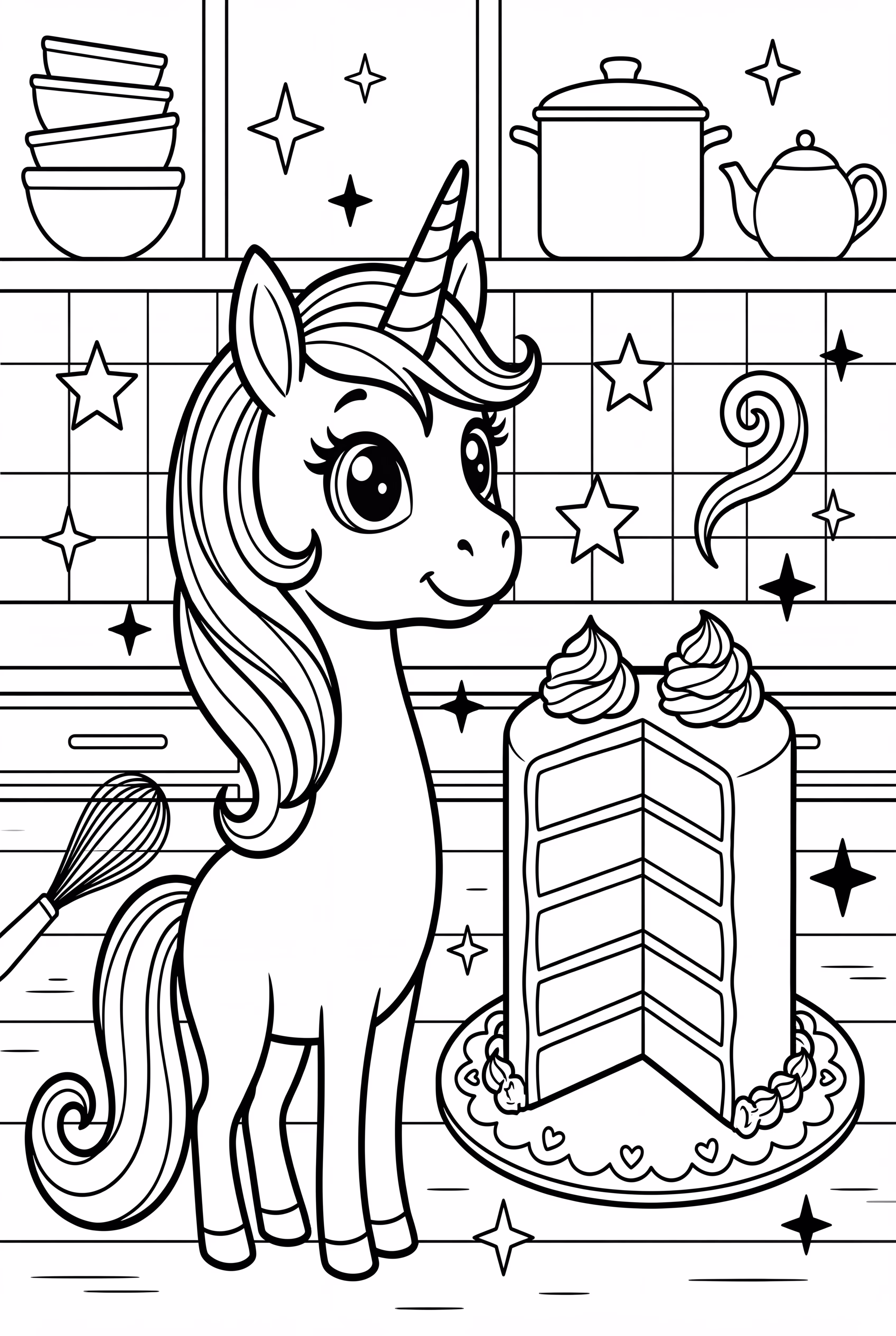 unicorn baking a magical rainbow cake-2