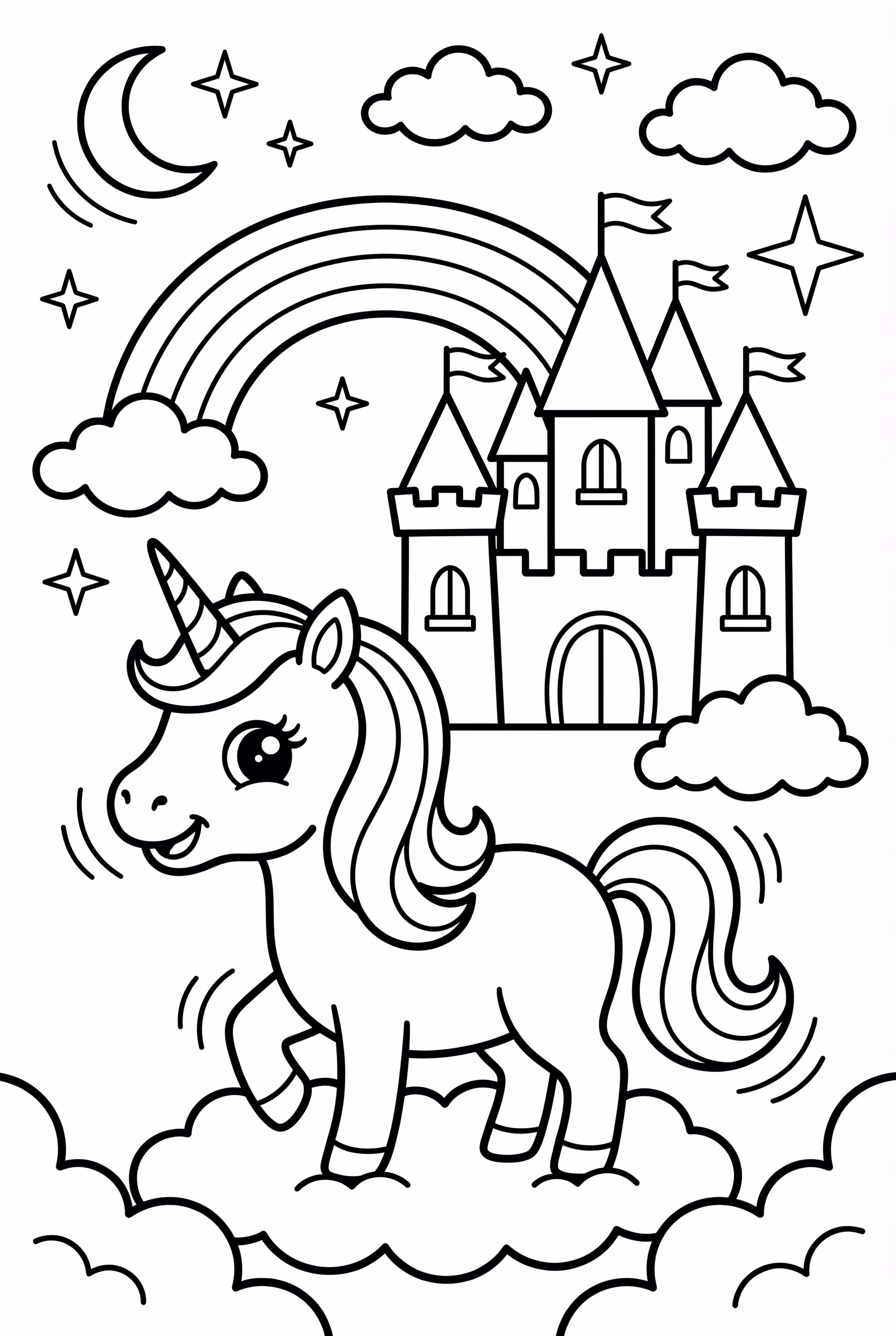 Unicorn Castle Floating On Clouds