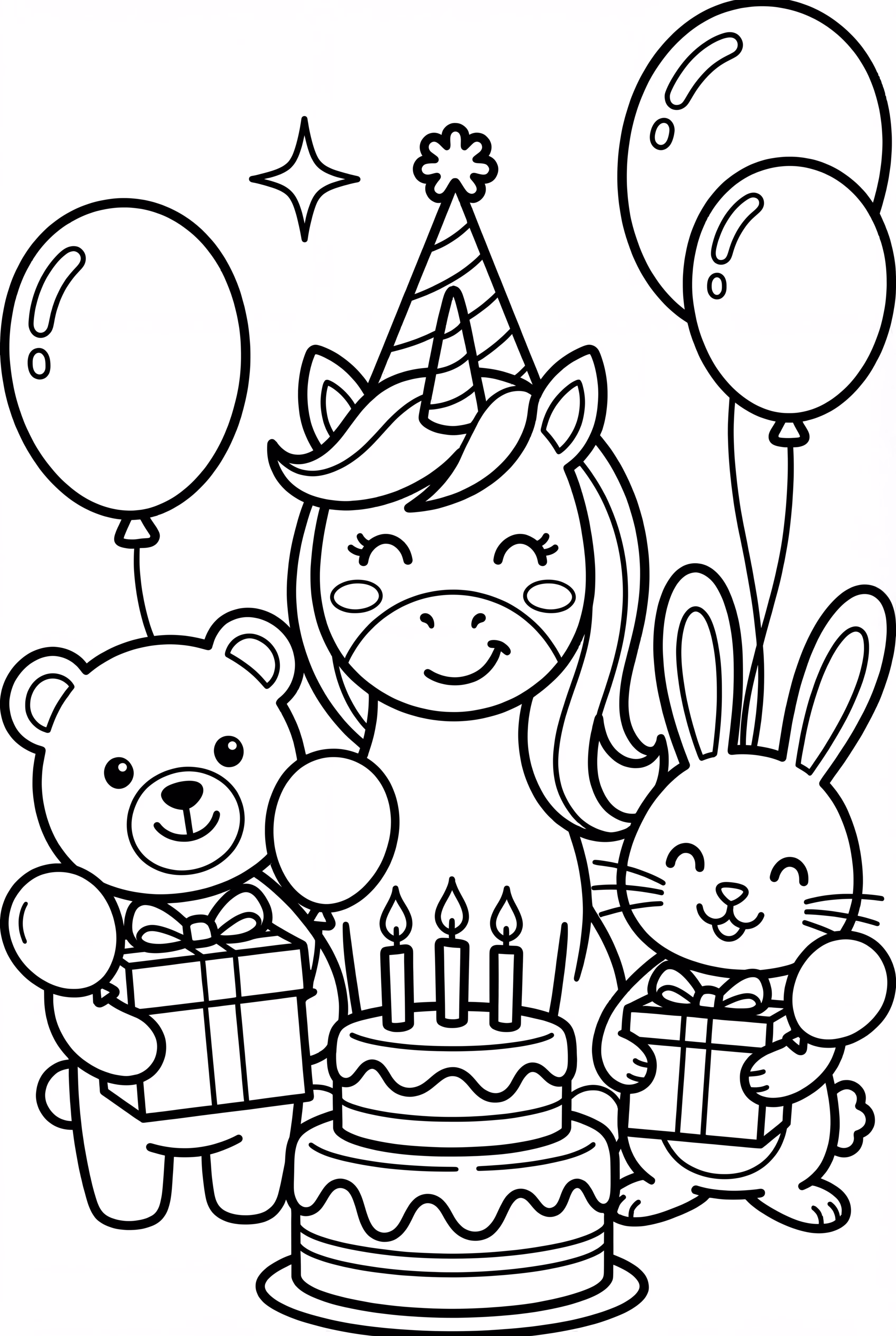 Unicorn Celebrating Birthday With Friends