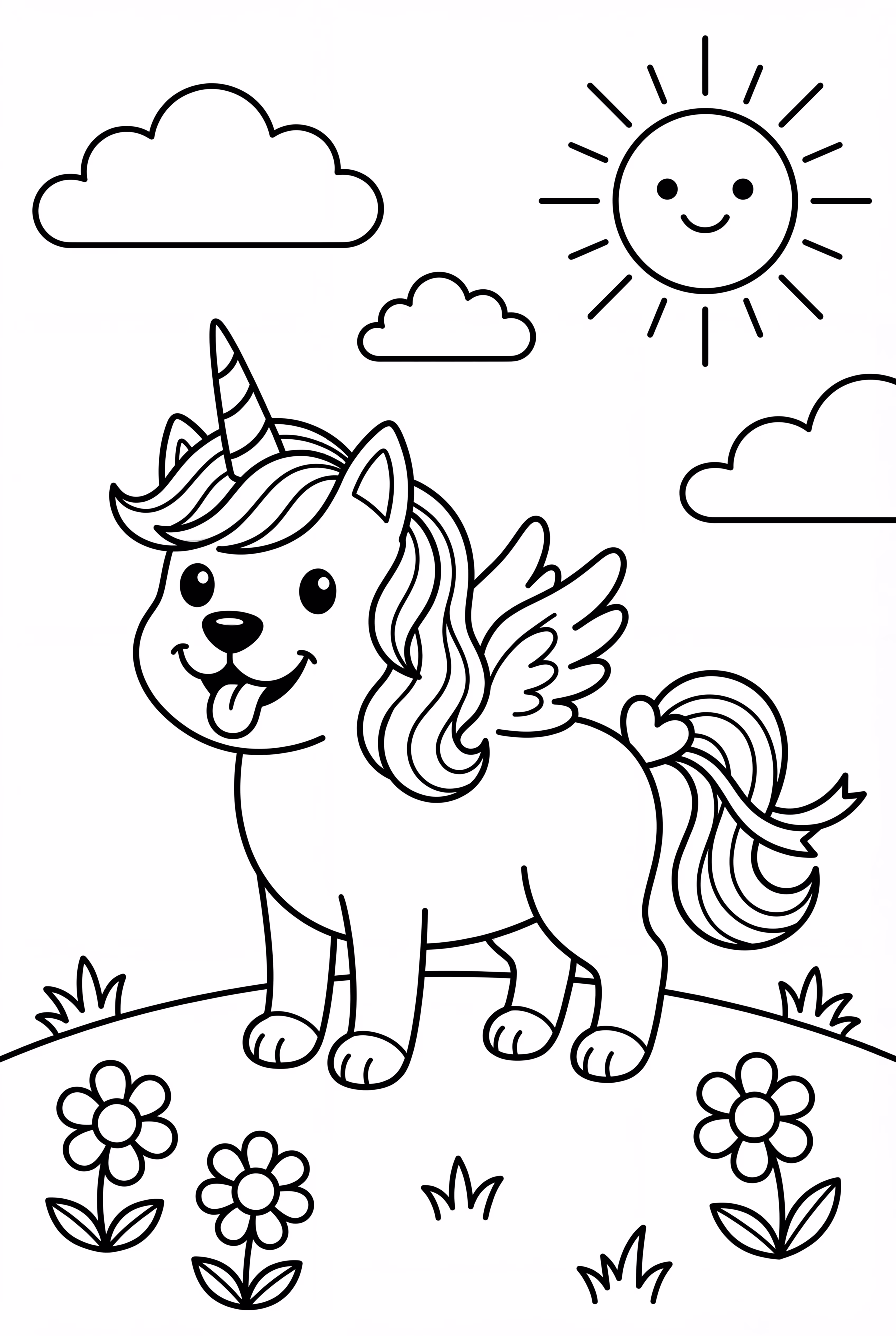 무지개 갈기를 가진 유니콘 개