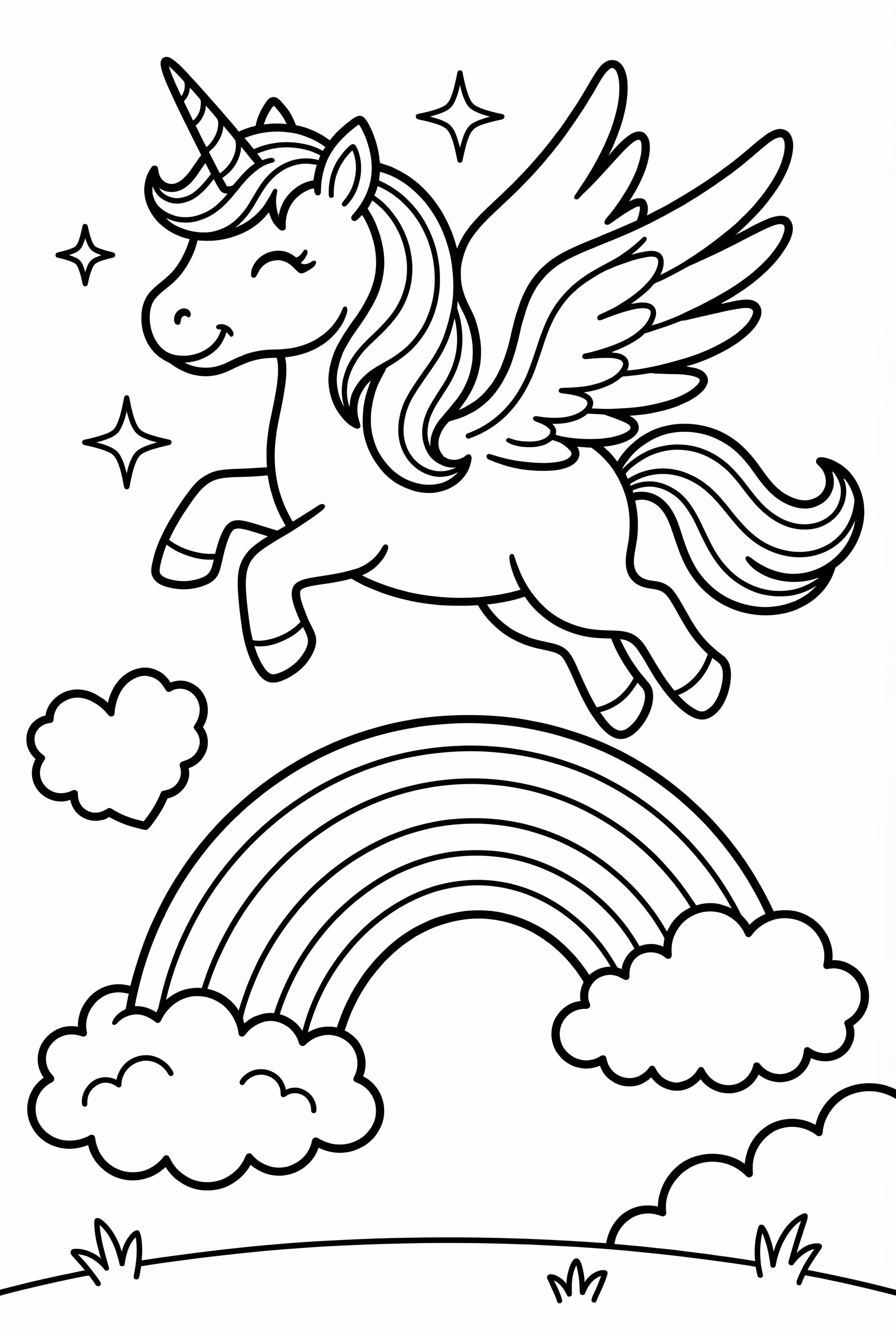 Unicorn Flying Over Rainbow Bridge