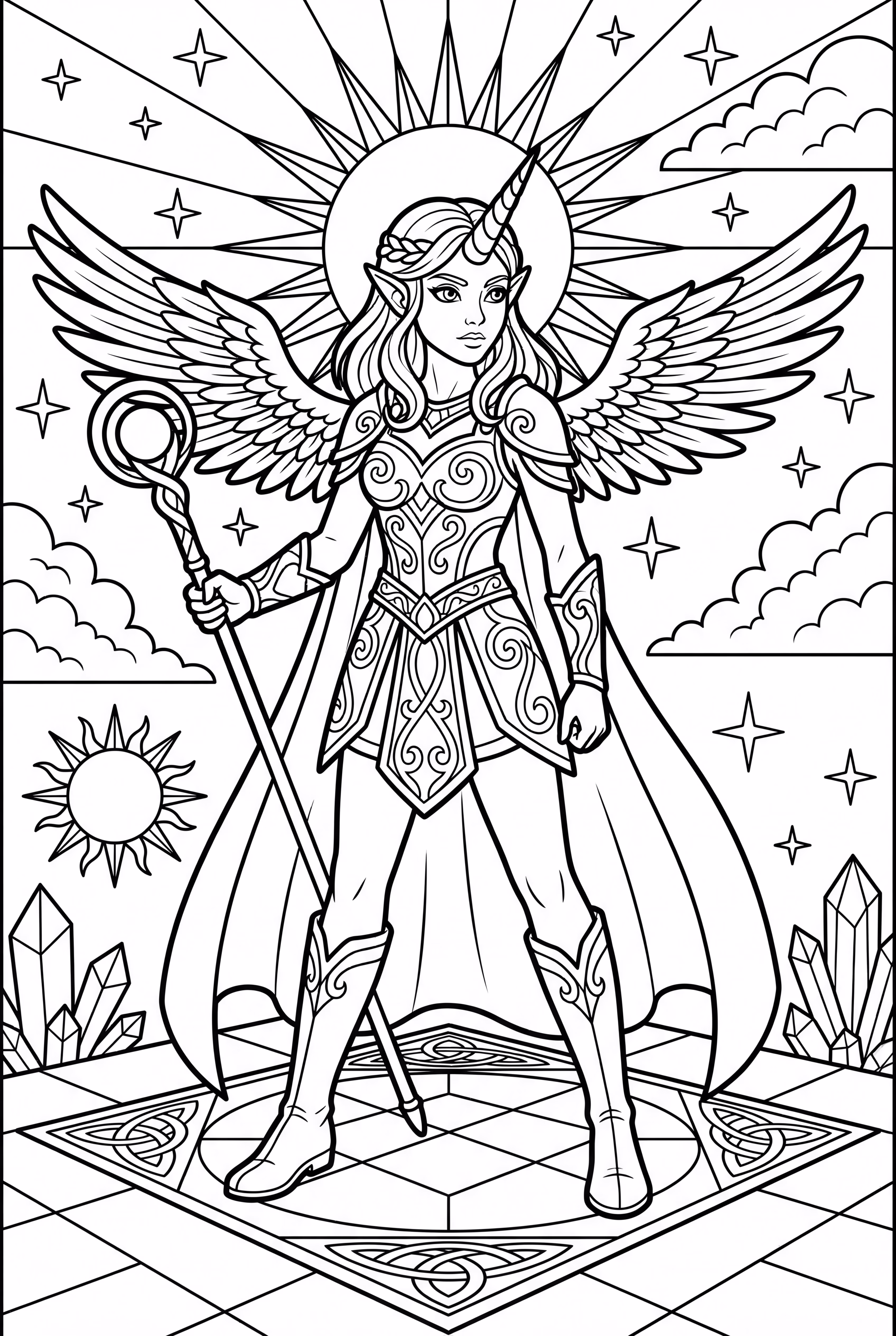 chica unicornio con alas y un bastón mágico