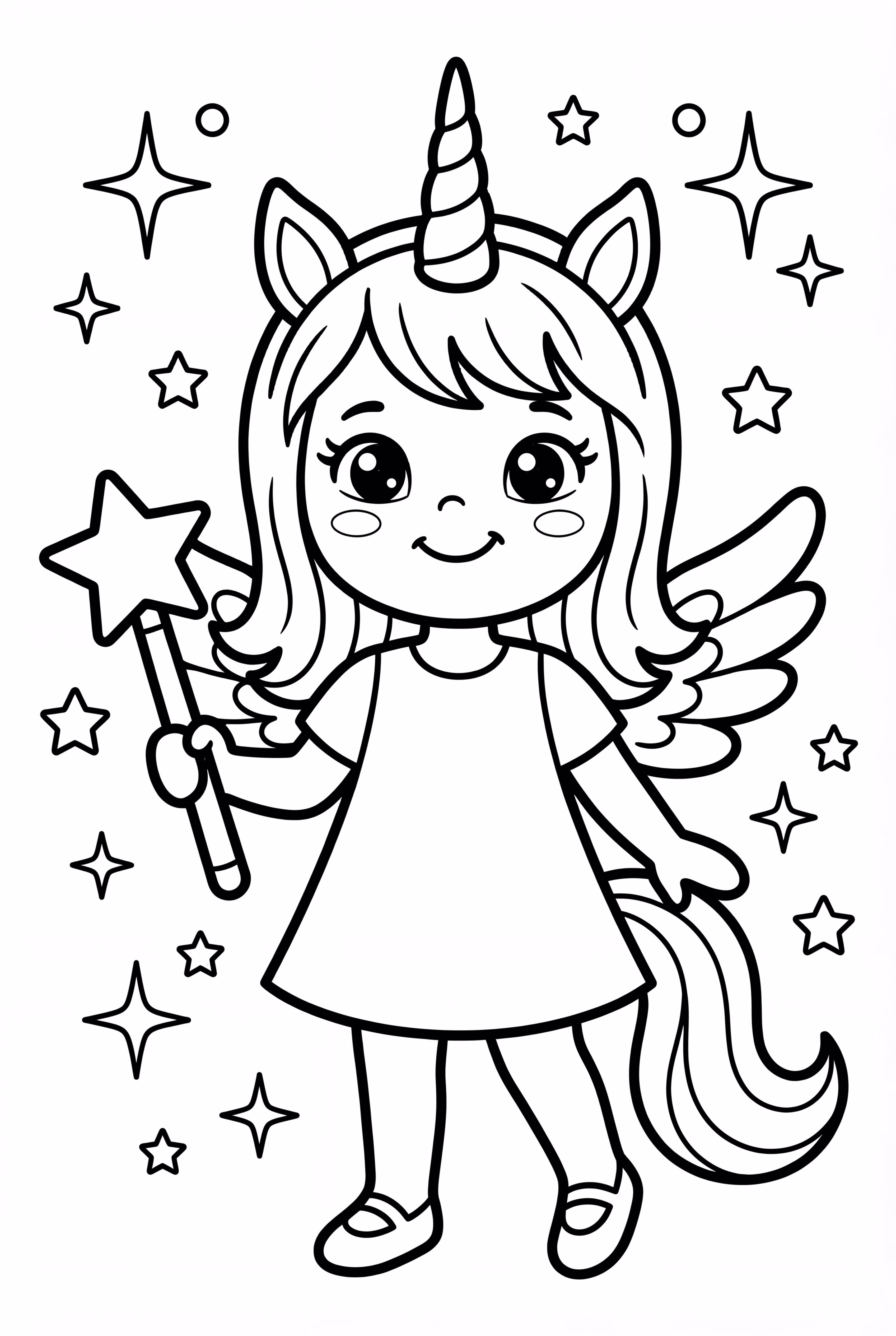 unicorn girl with wings and a magical staff