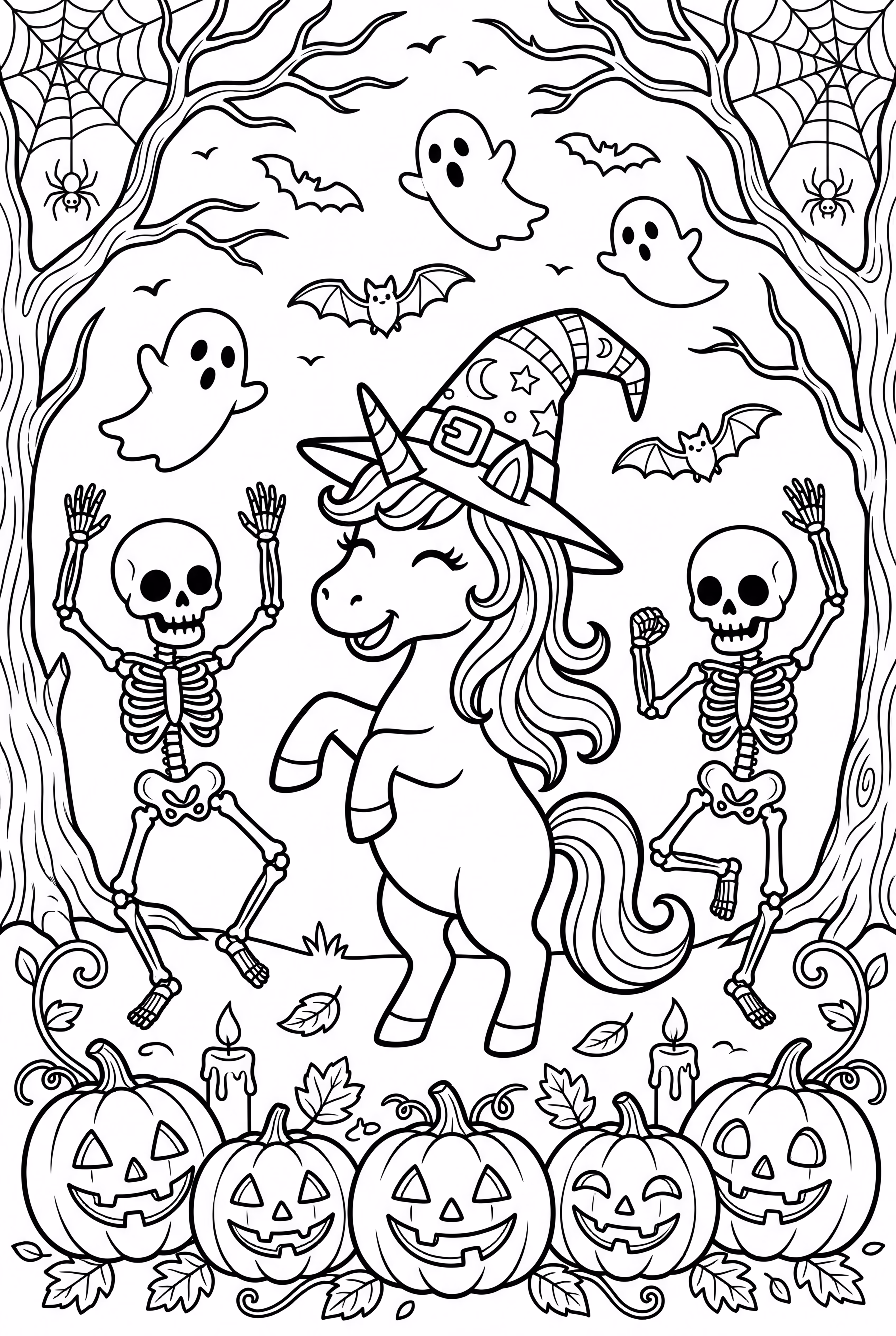 Unicorn Halloween Dancing With Skeletons