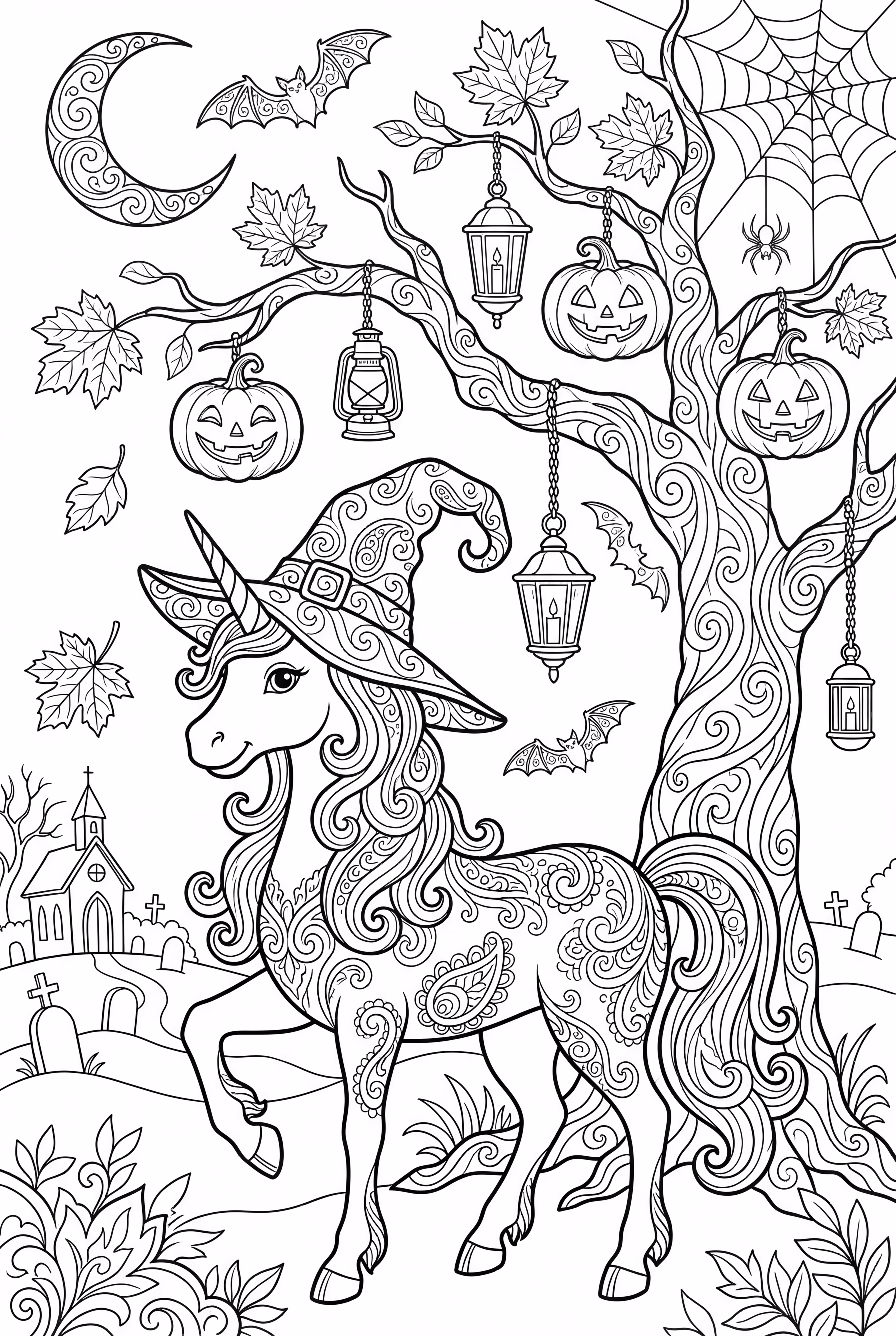 独角兽万圣节装饰阴森树