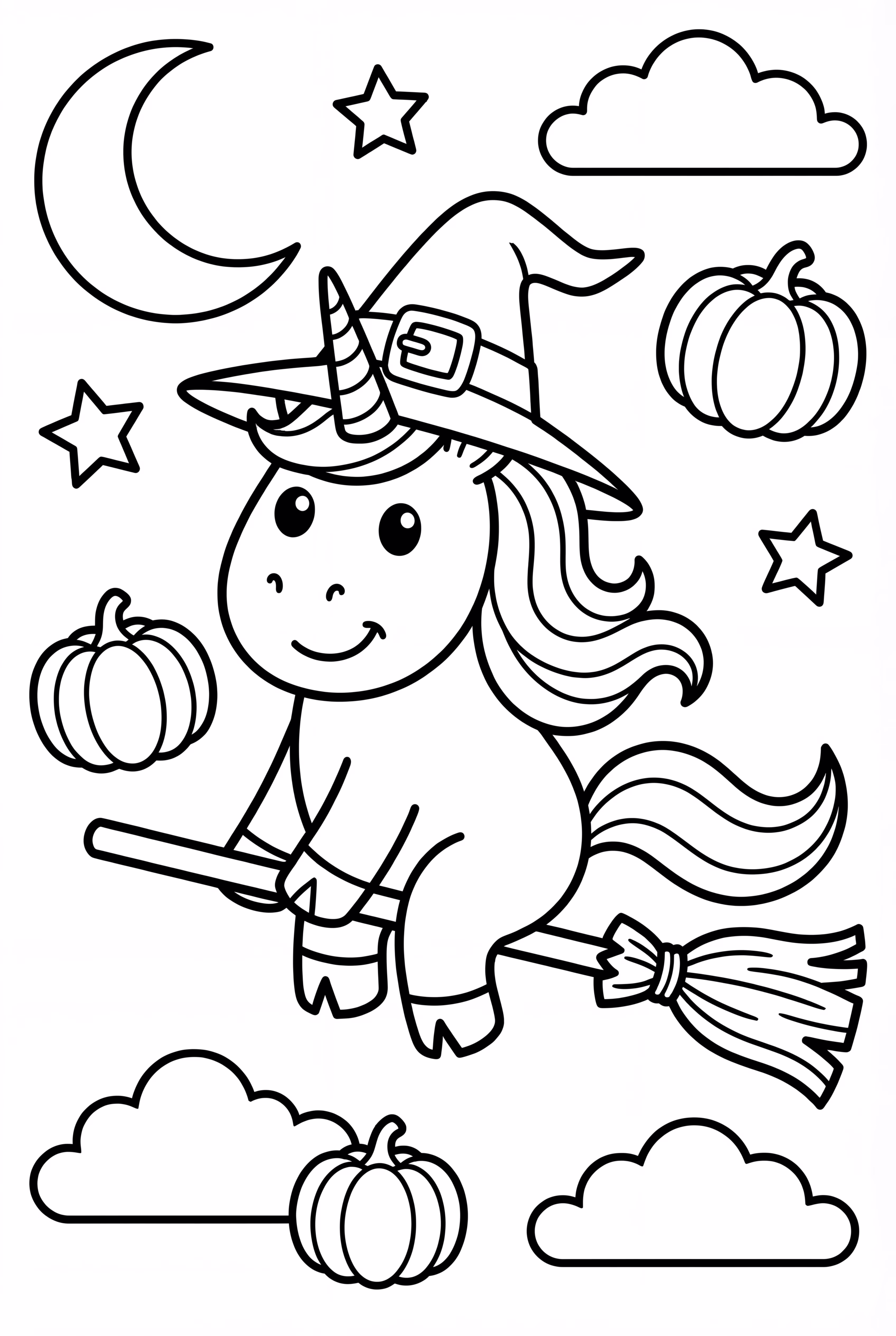 Unicorn Halloween Flying On A Broomstick