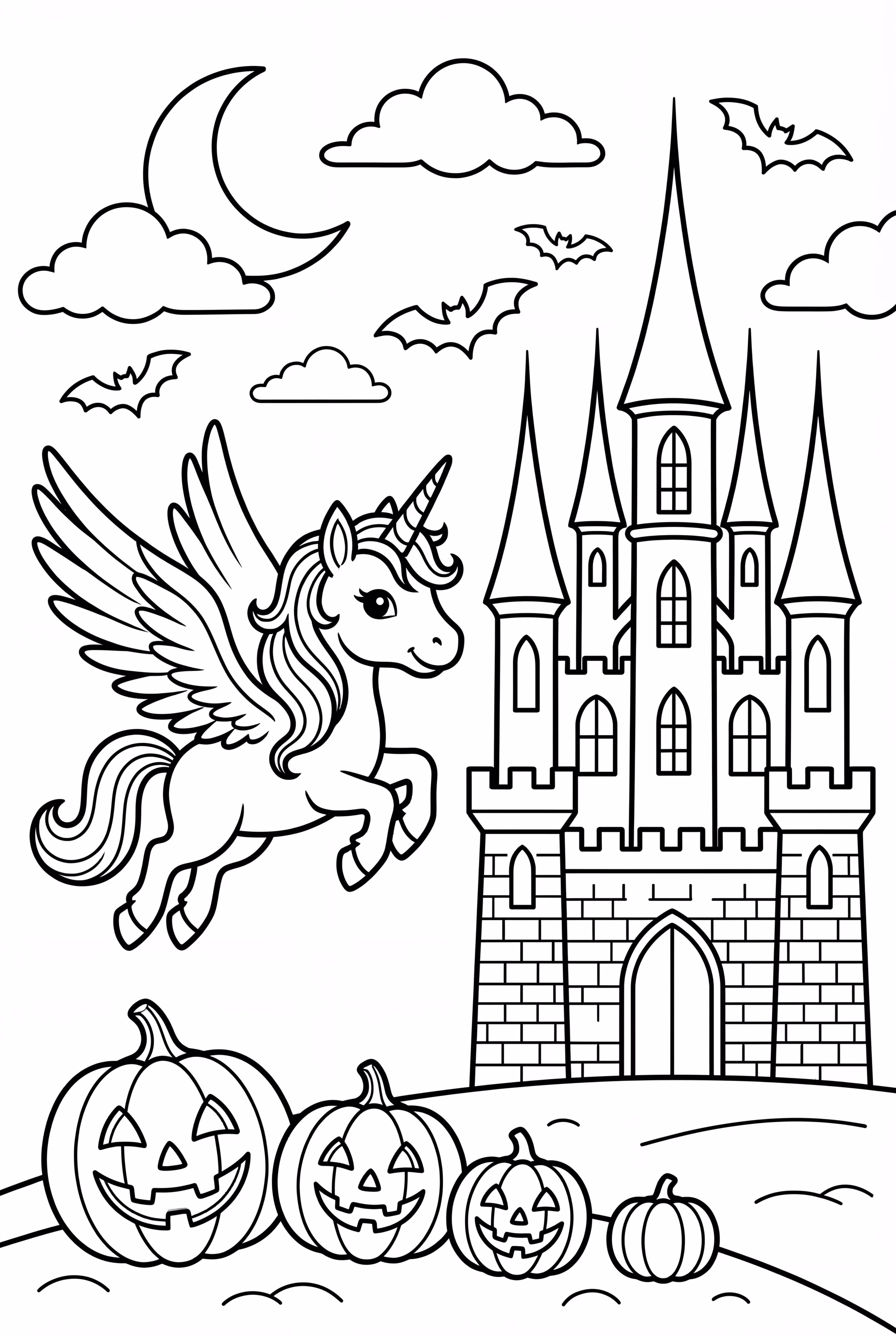 Unicorn Halloween Flying Past A Castle