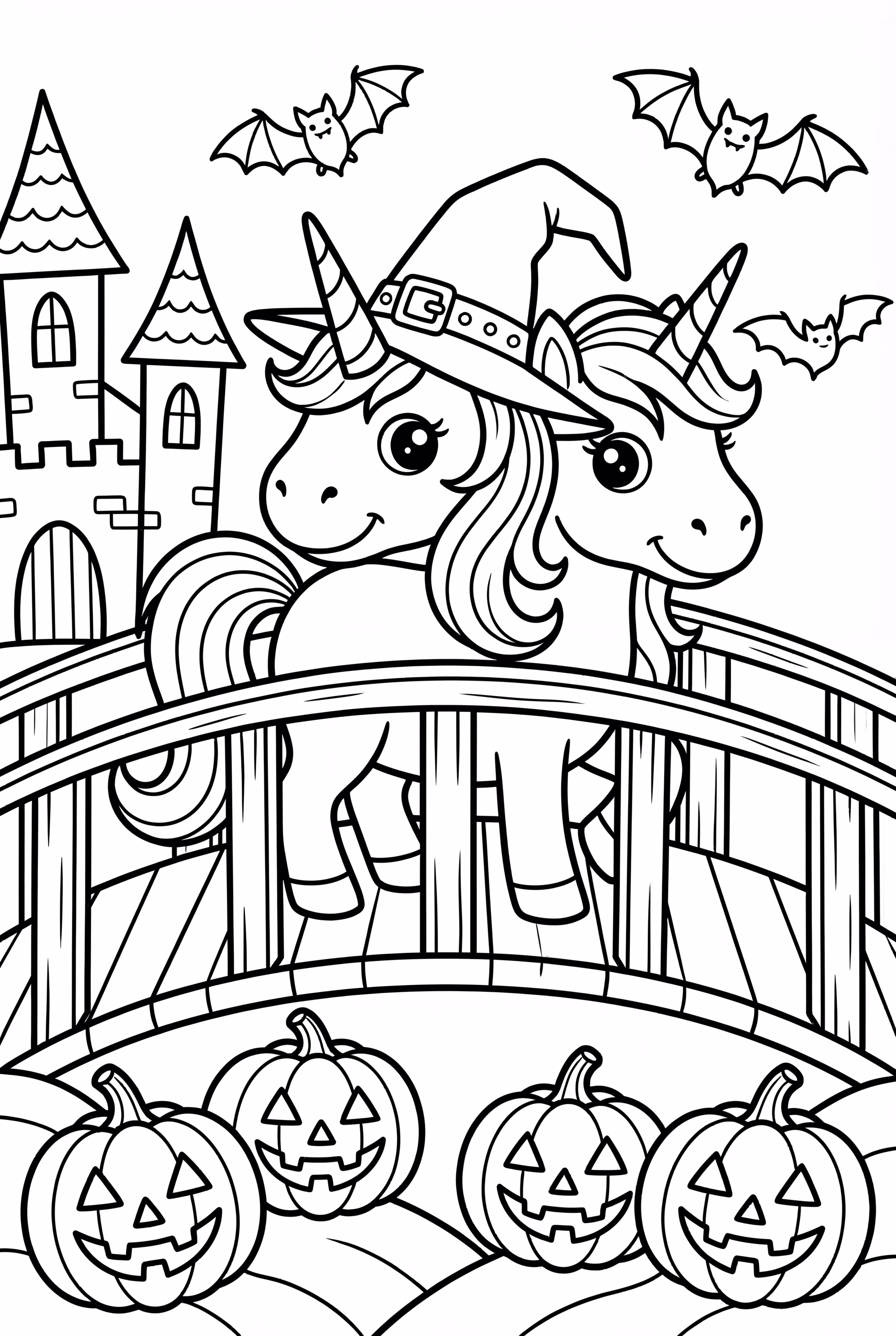 Unicorn Halloween On A Haunted Bridge