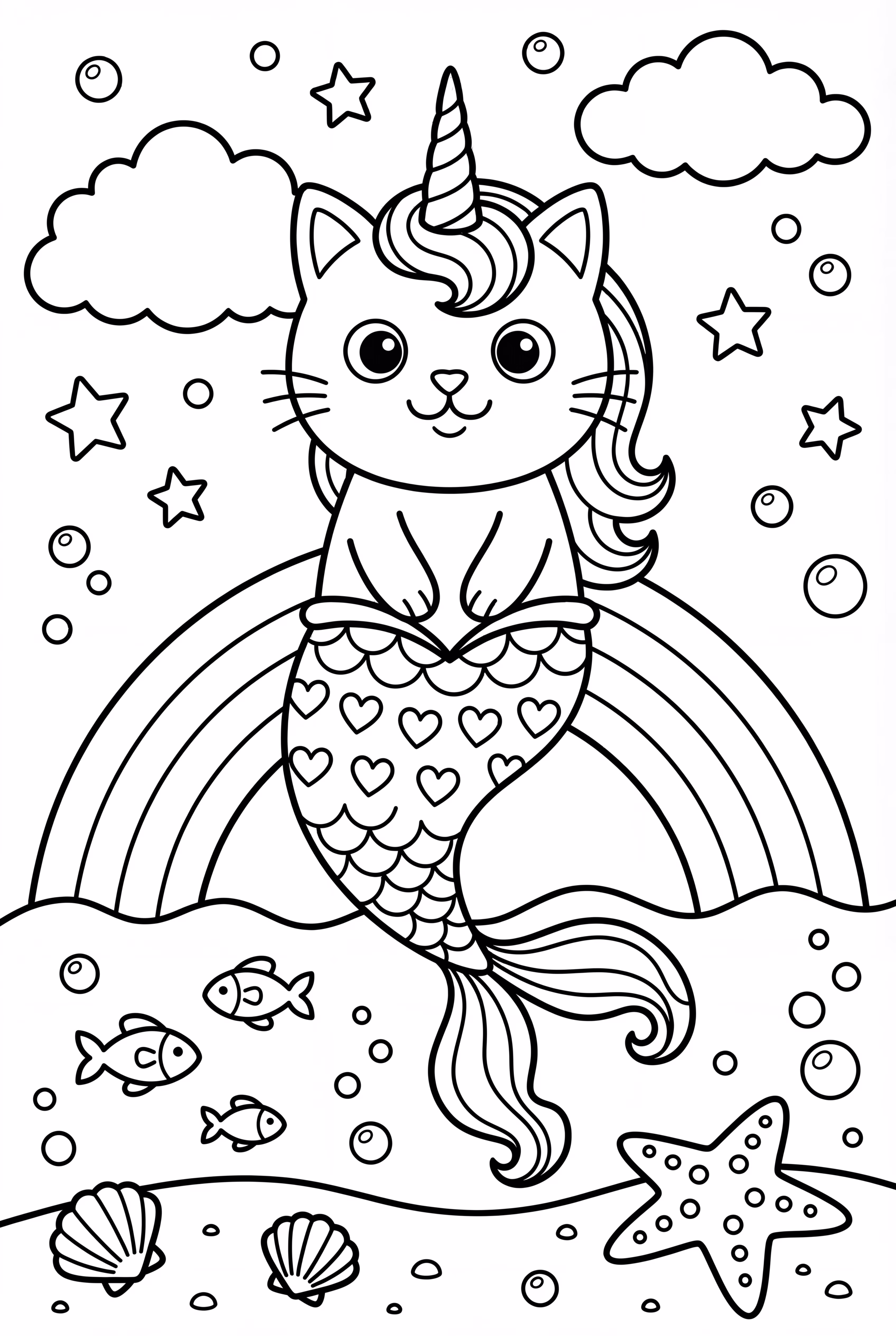 Unicornio Gatito Sirena En Un Arcoíris
