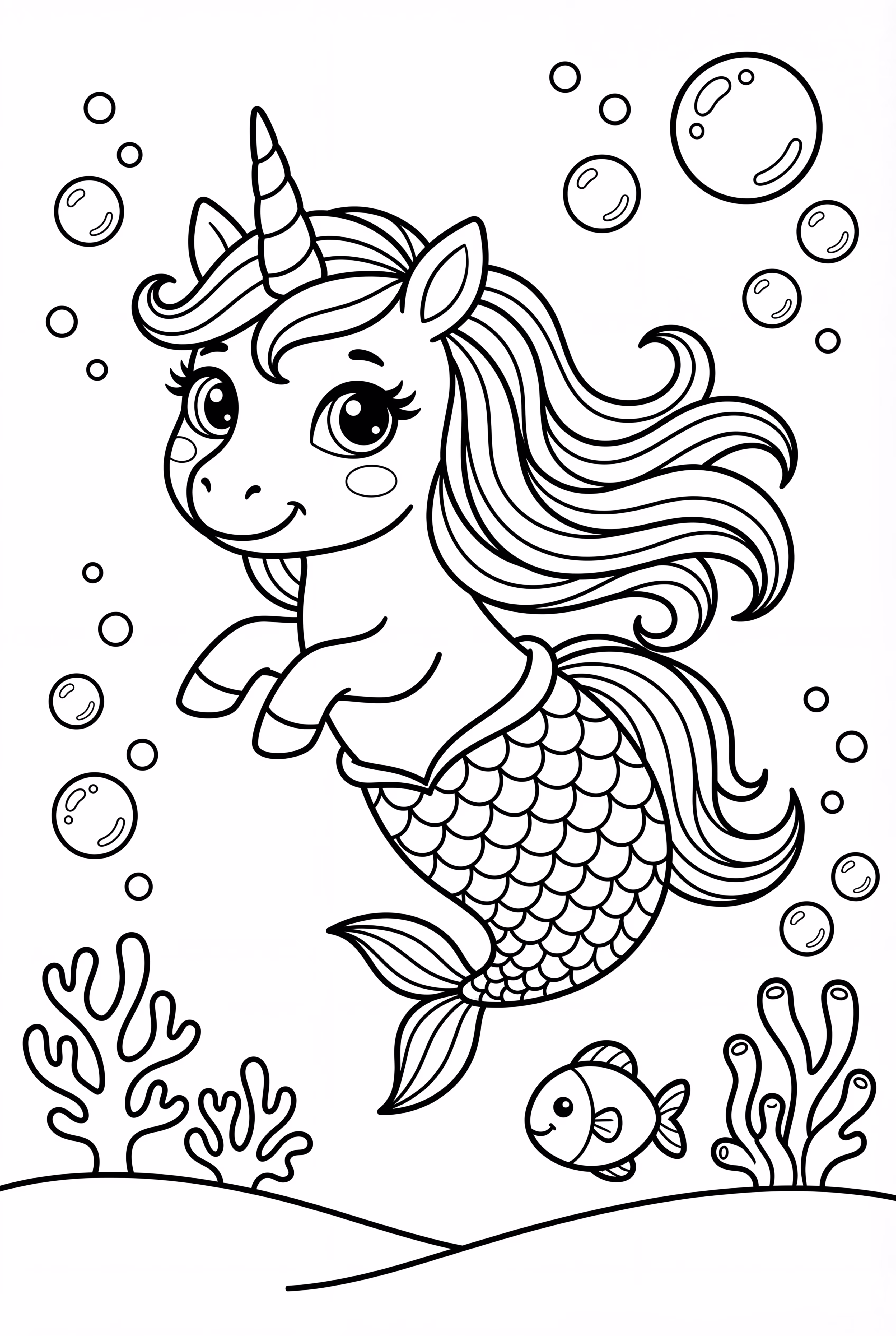 Einhorn Meerjungfrau, die im Ozean schwimmt