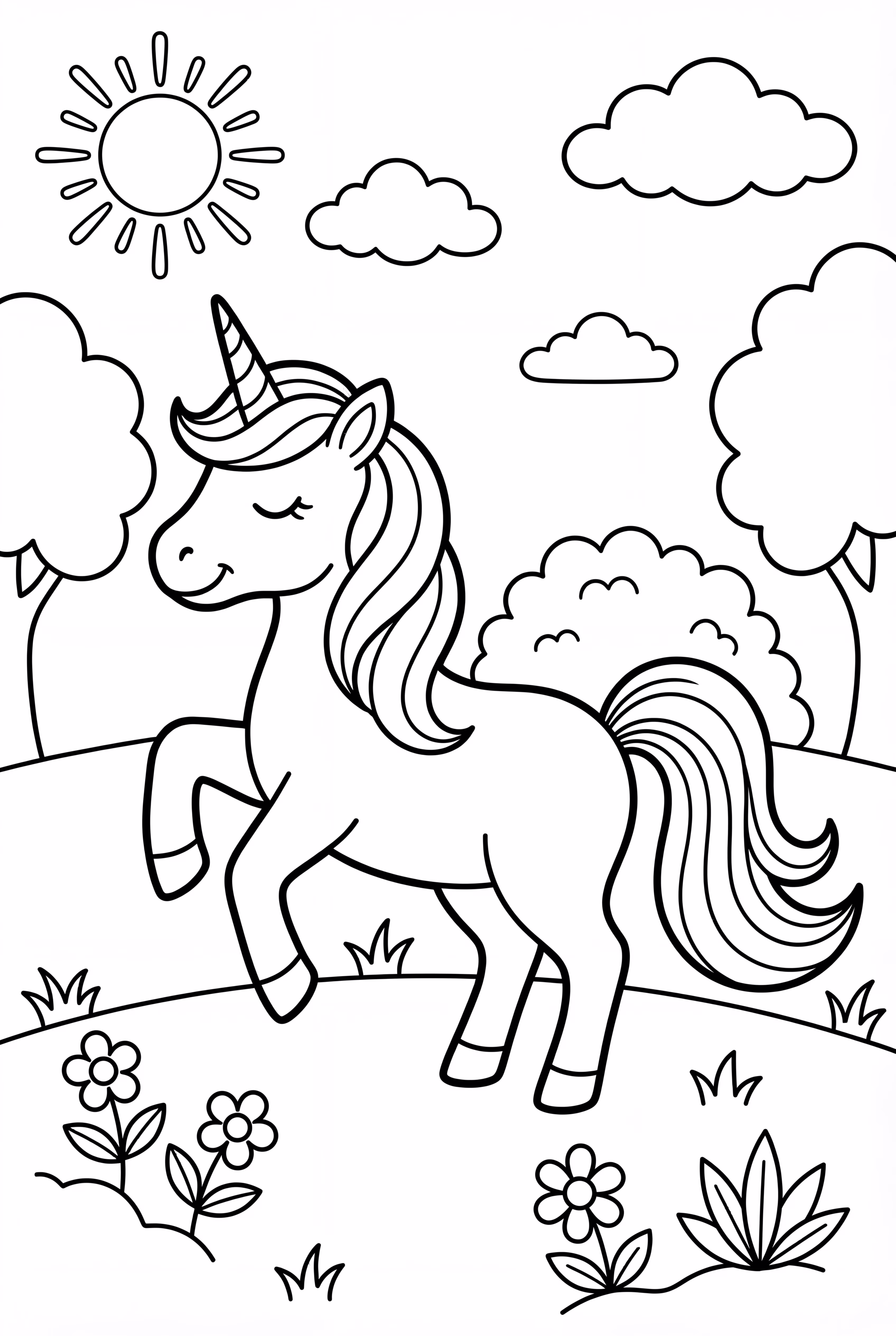 Unicorn running in the forest