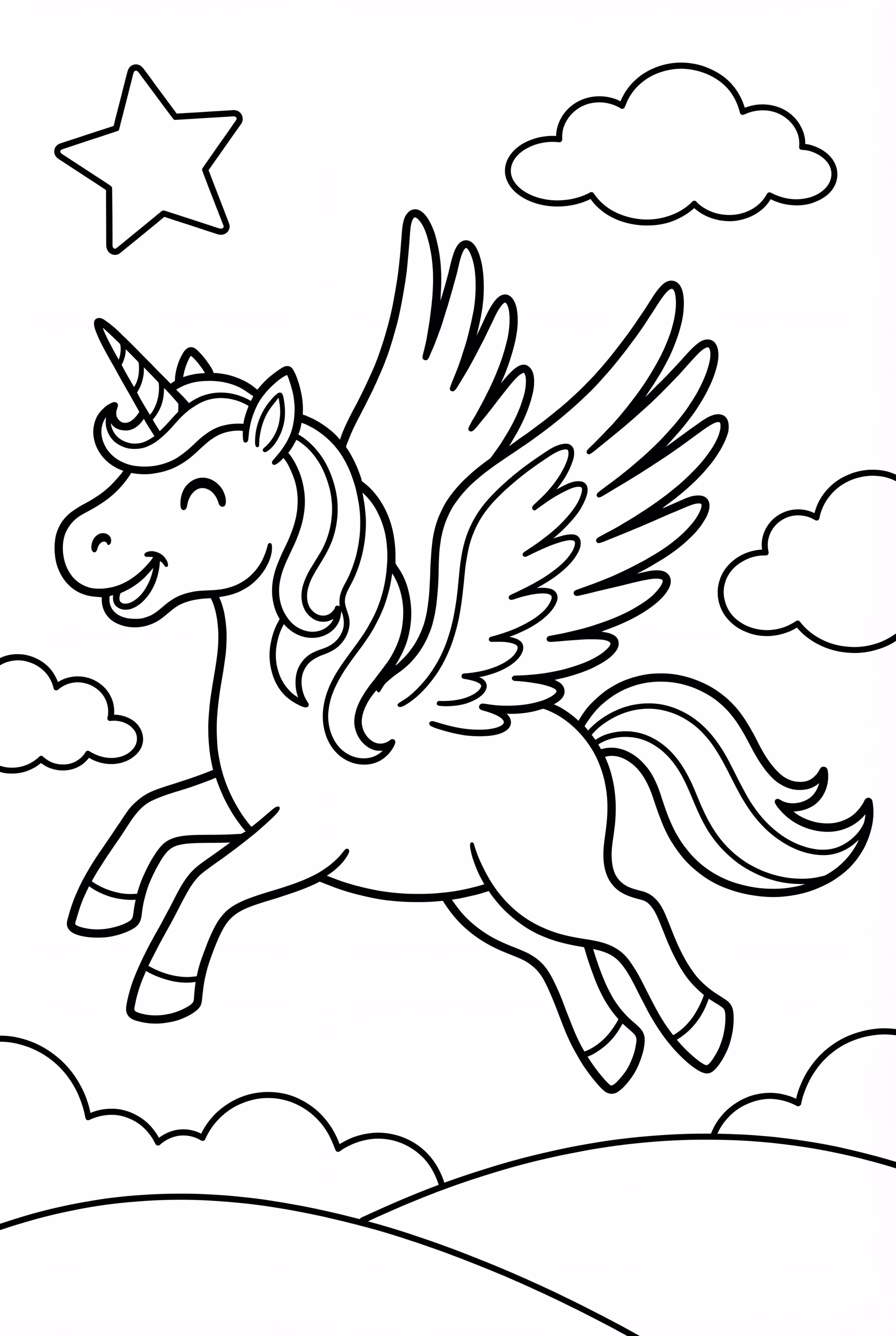 飞翔的独角兽与羽毛翅膀