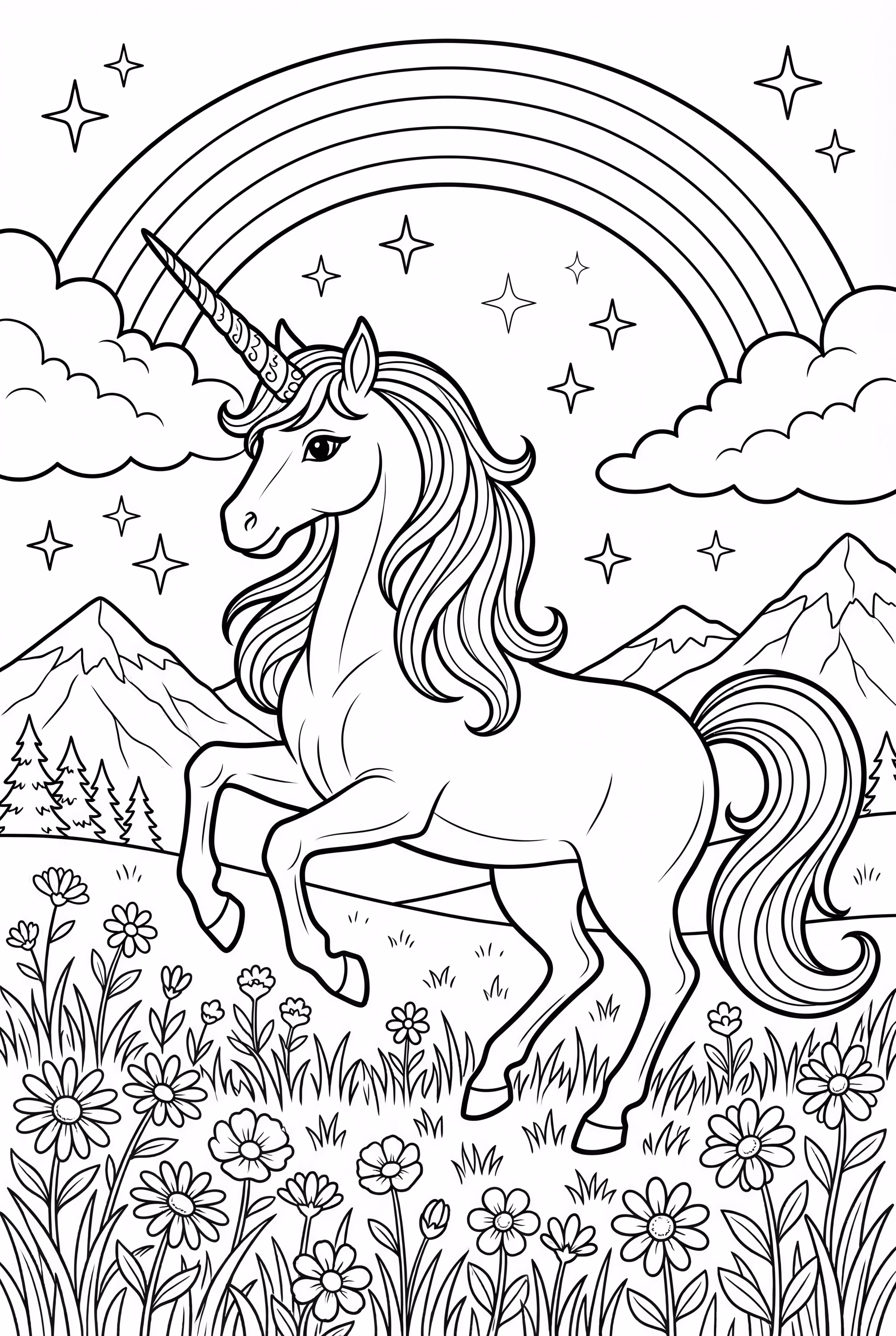 unicornio con un fondo arcoíris