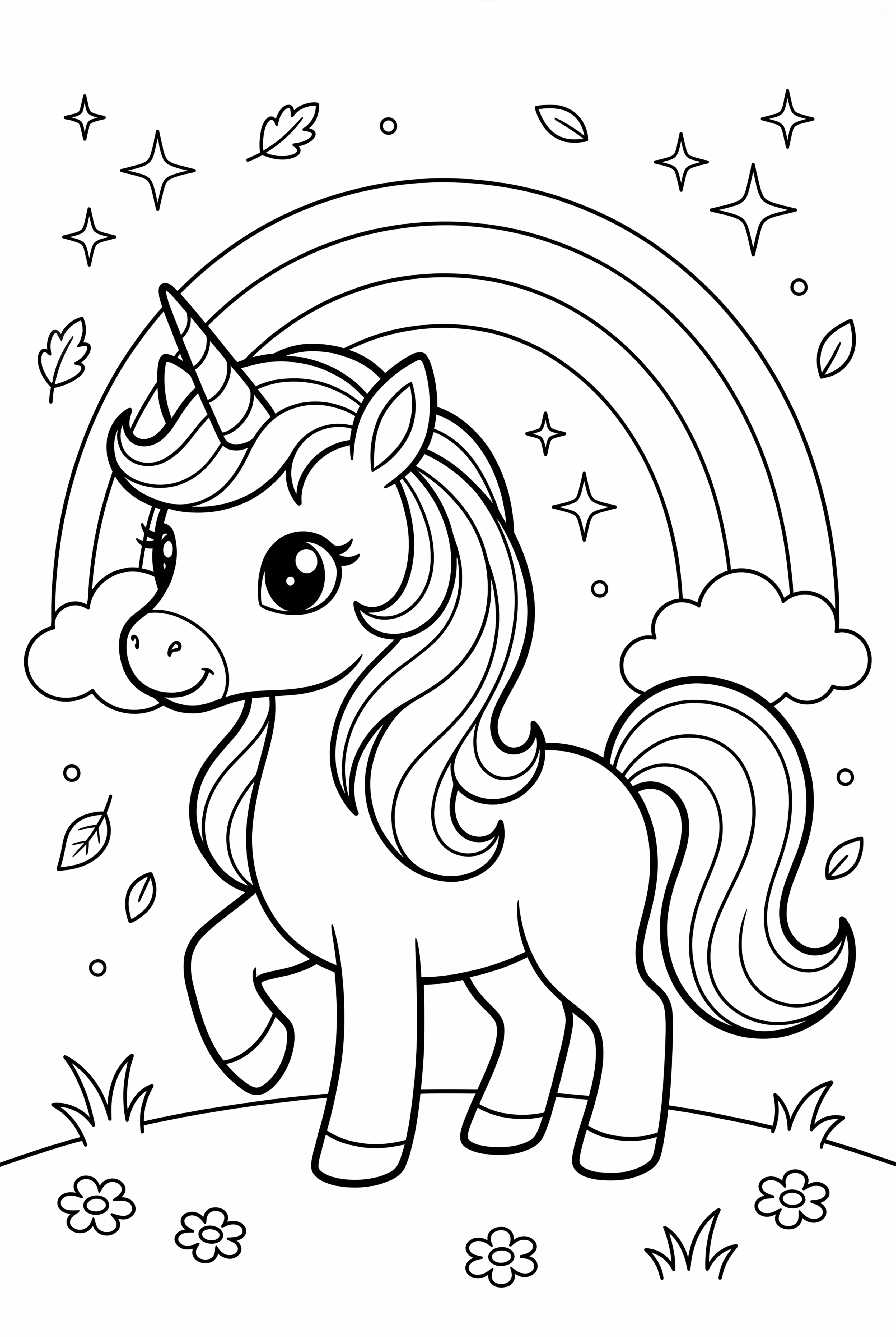 무지개 배경의 유니콘