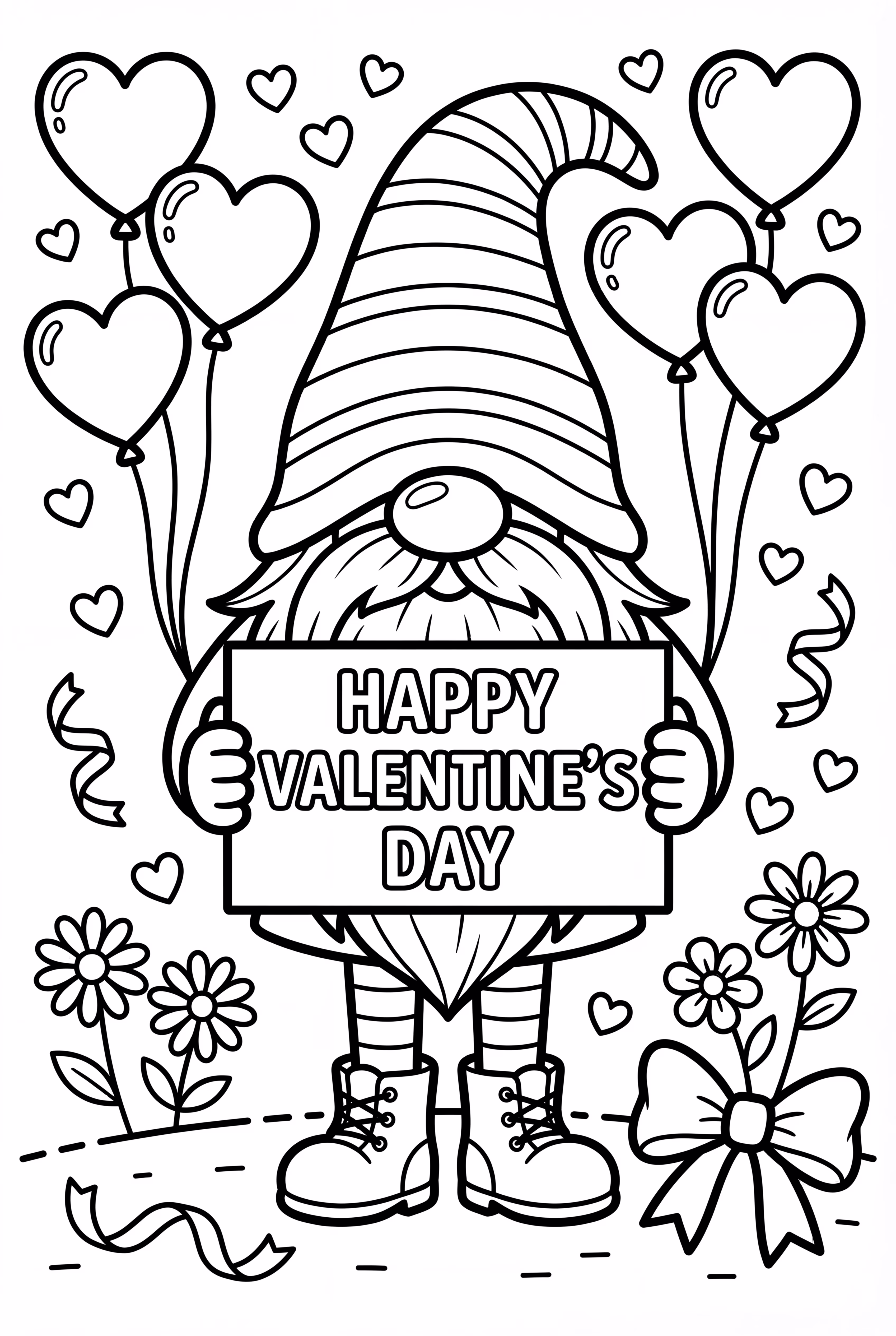 Gnomo de San Valentín Sosteniendo 'Feliz Día de San Valentín'