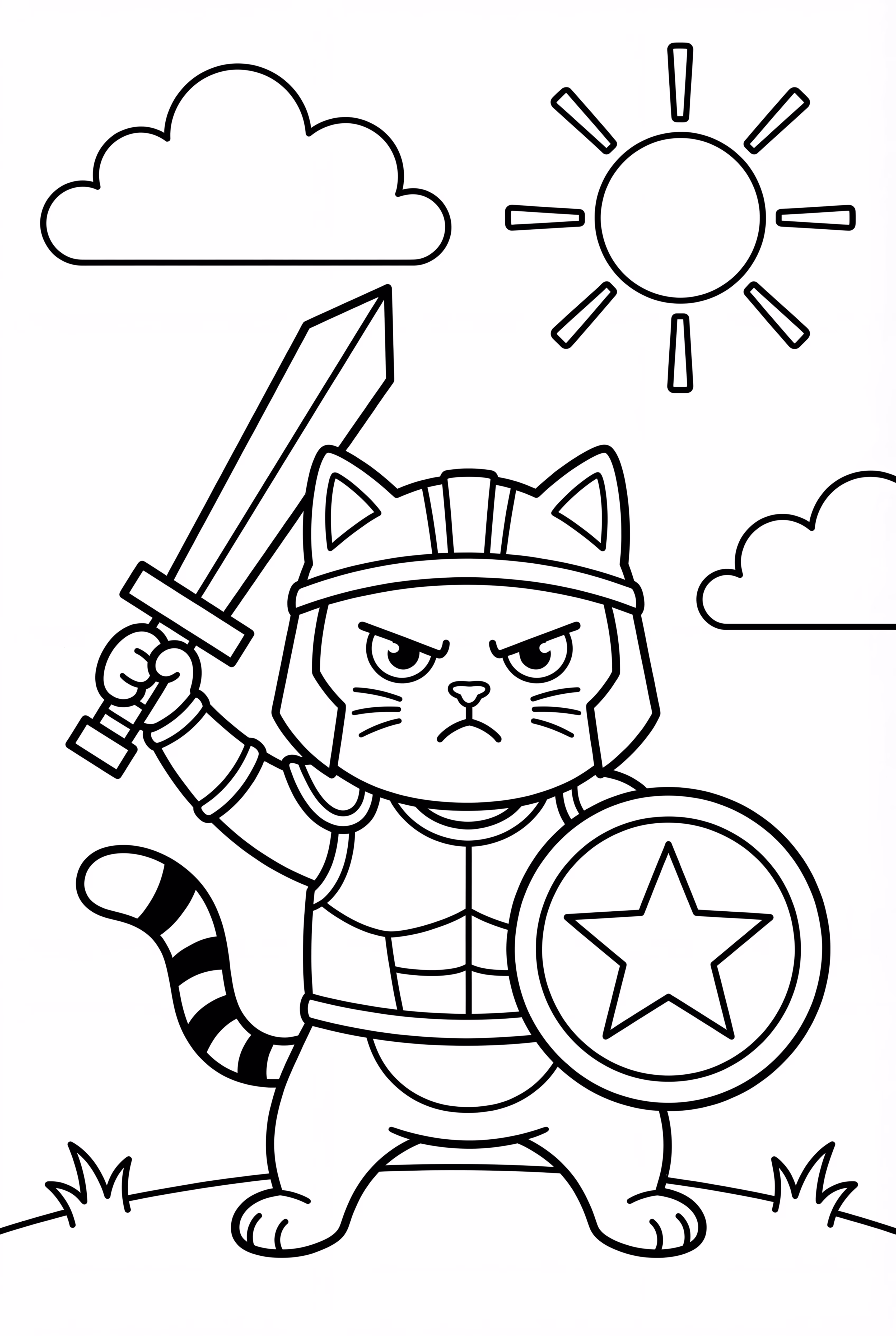 带剑和盾的勇士猫