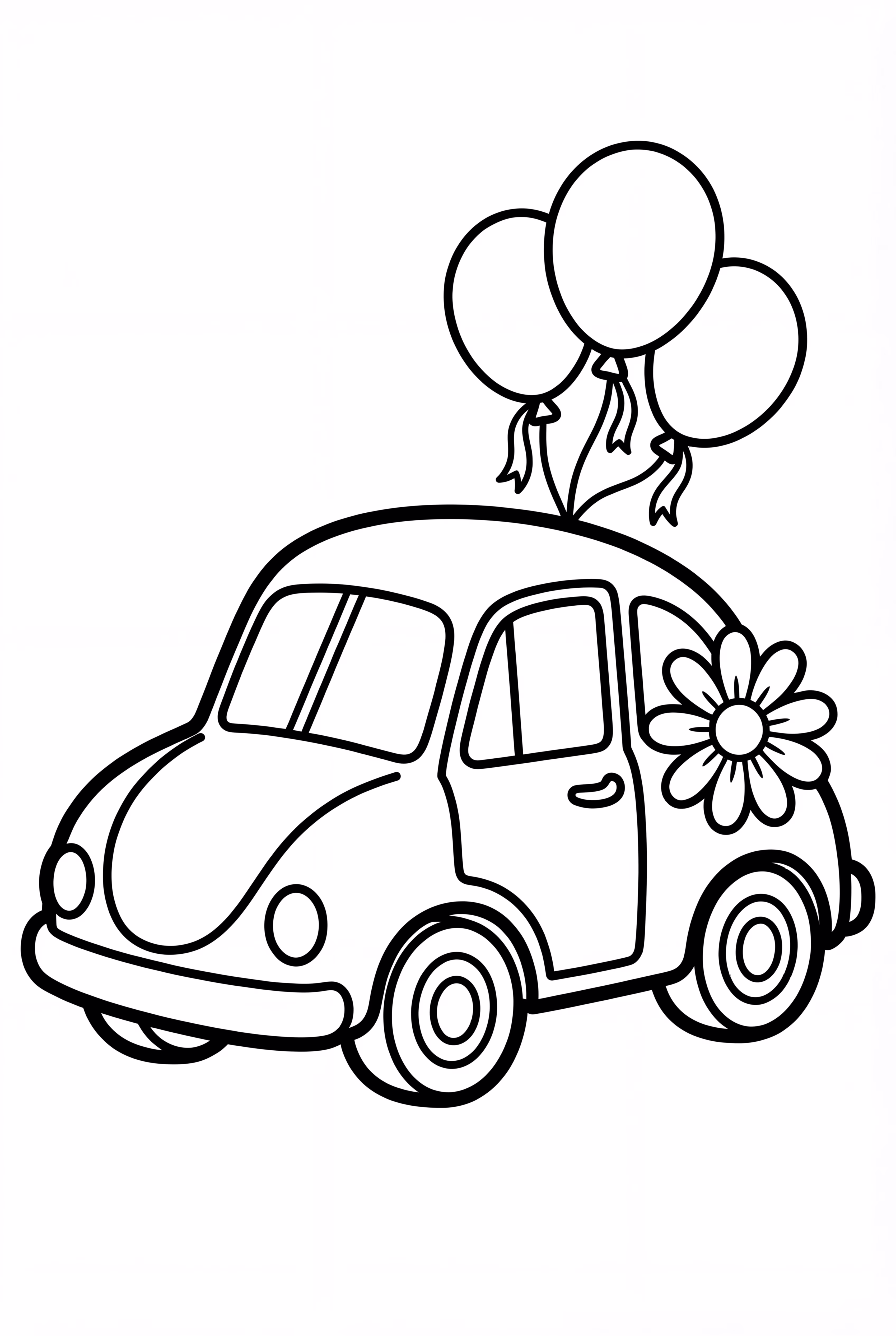 풍선으로 장식된 웨딩카