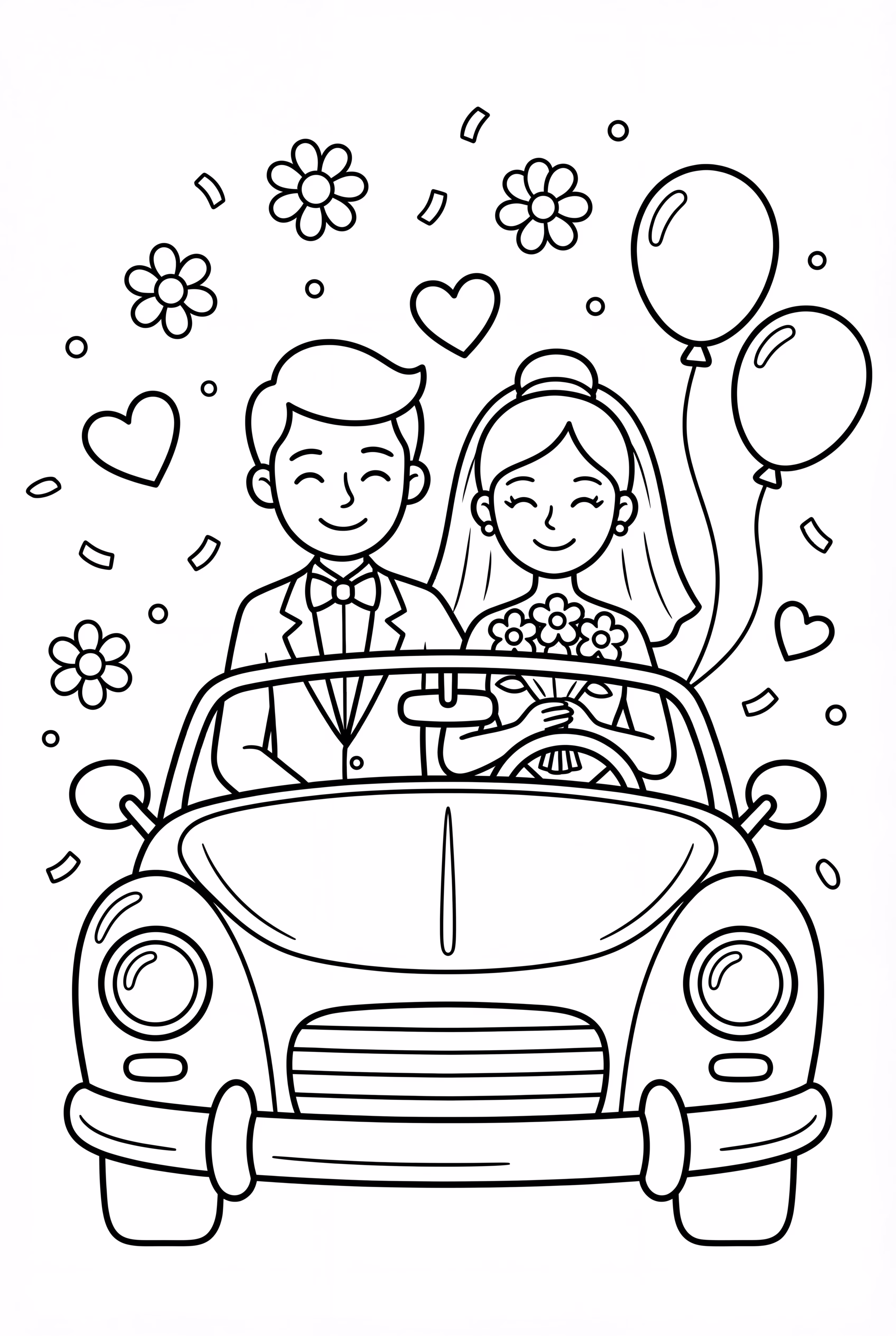 Wedding Couple In A Vintage Car