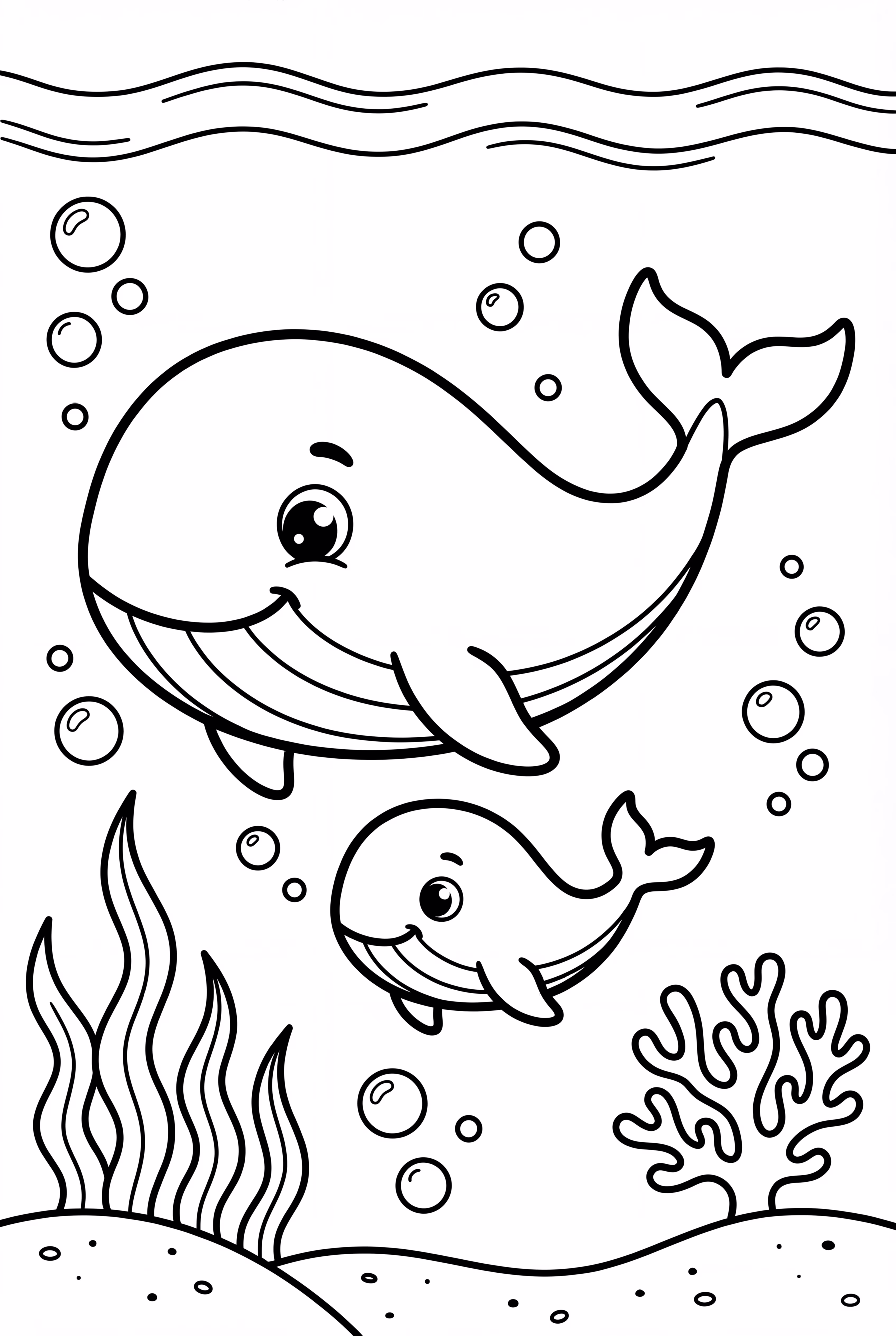 Whale And Baby Calf Under The Sea