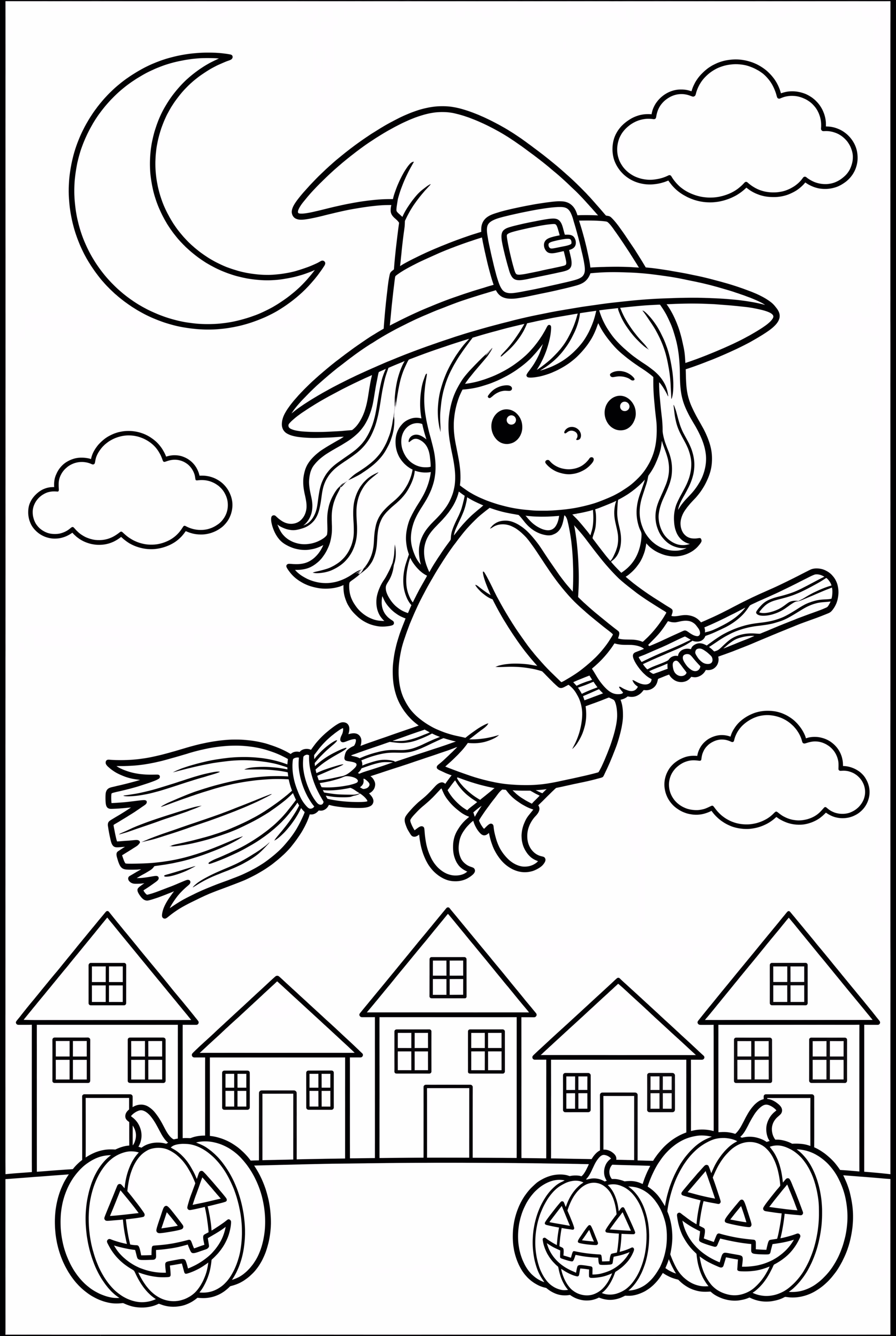 Witch Flying Over a Town on Halloween 2025