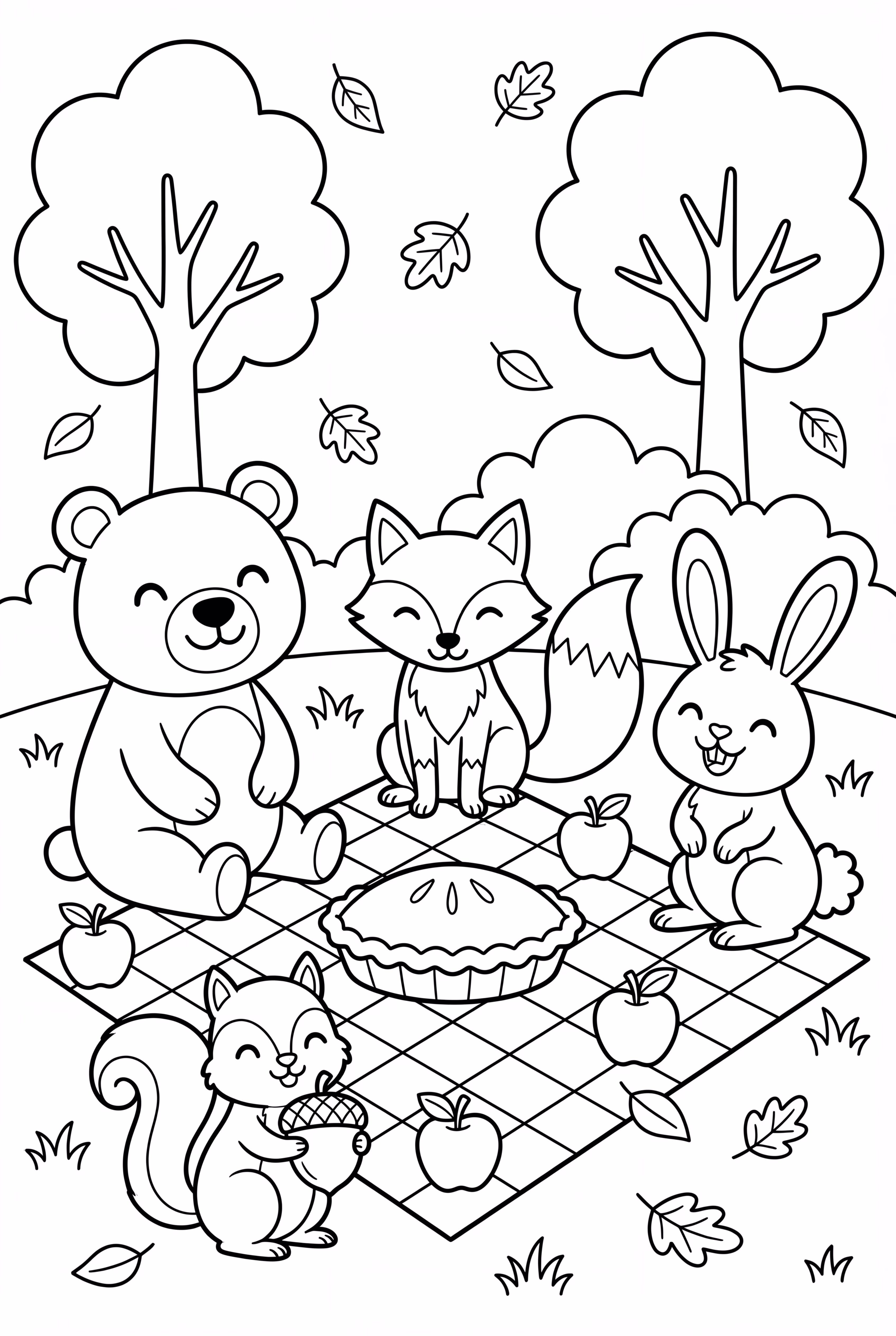 숲속 동물들의 추수감사절 소풍