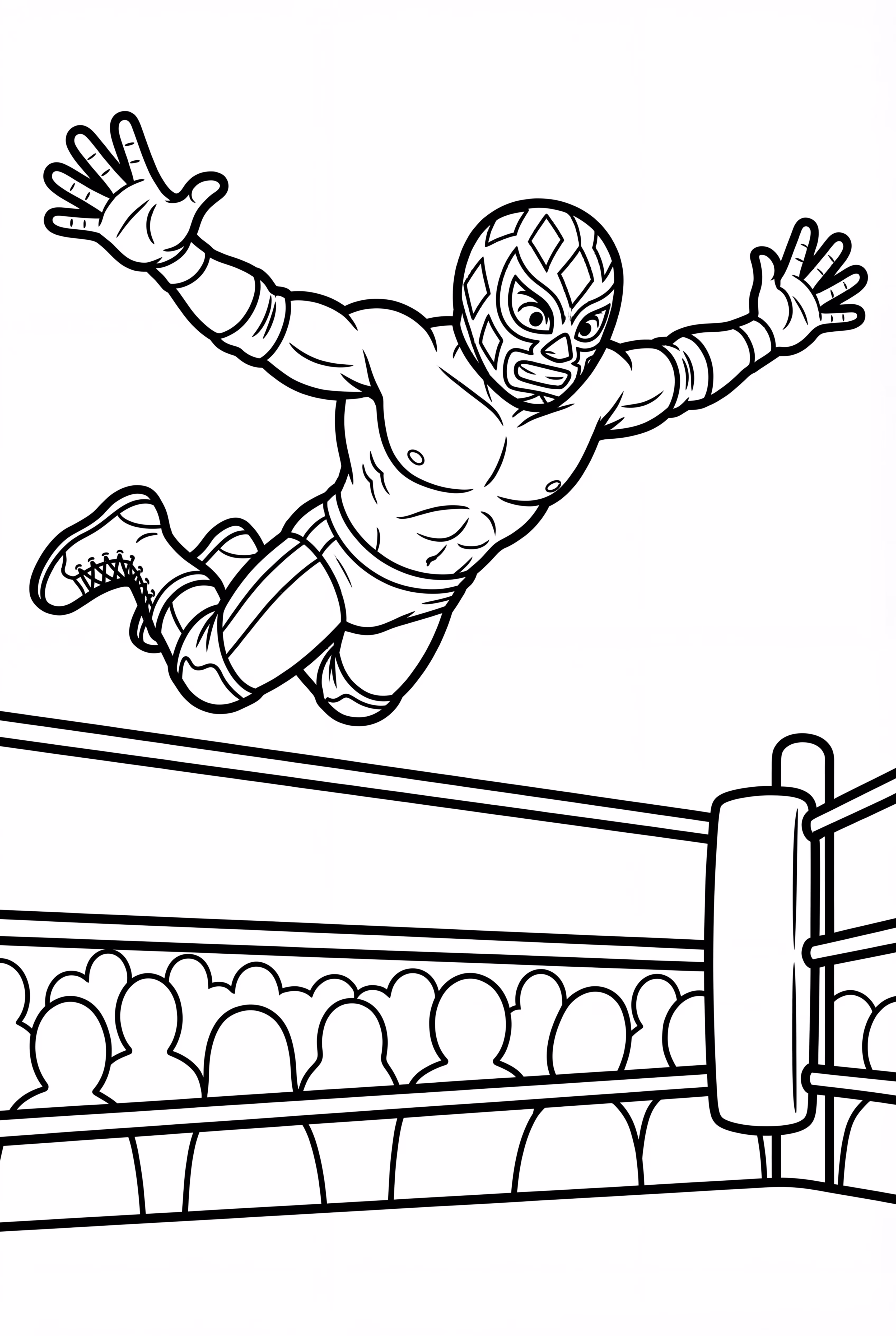 Luchador de WWE saltando desde las cuerdas