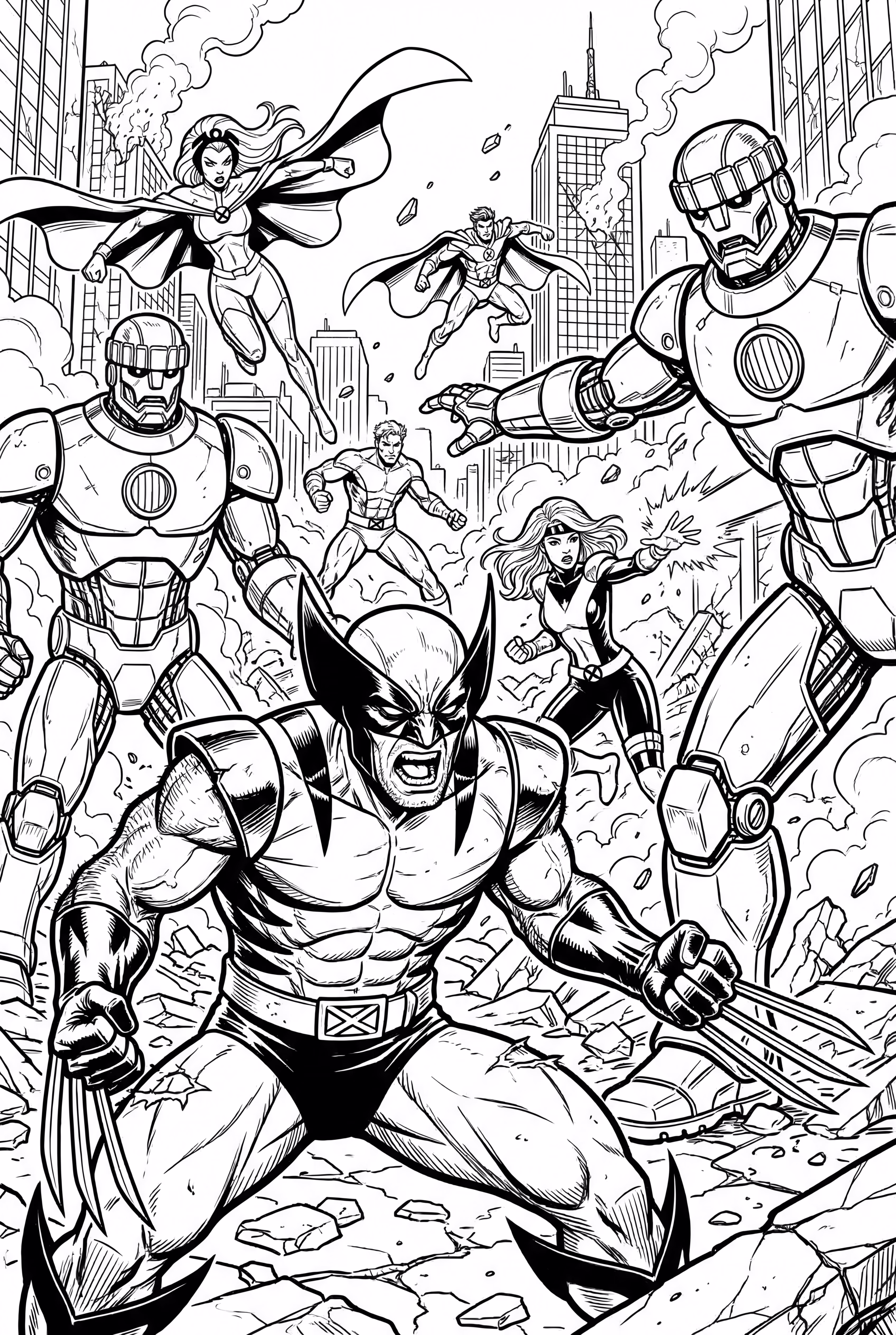 X-Men Team Battling Multiple Sentinels