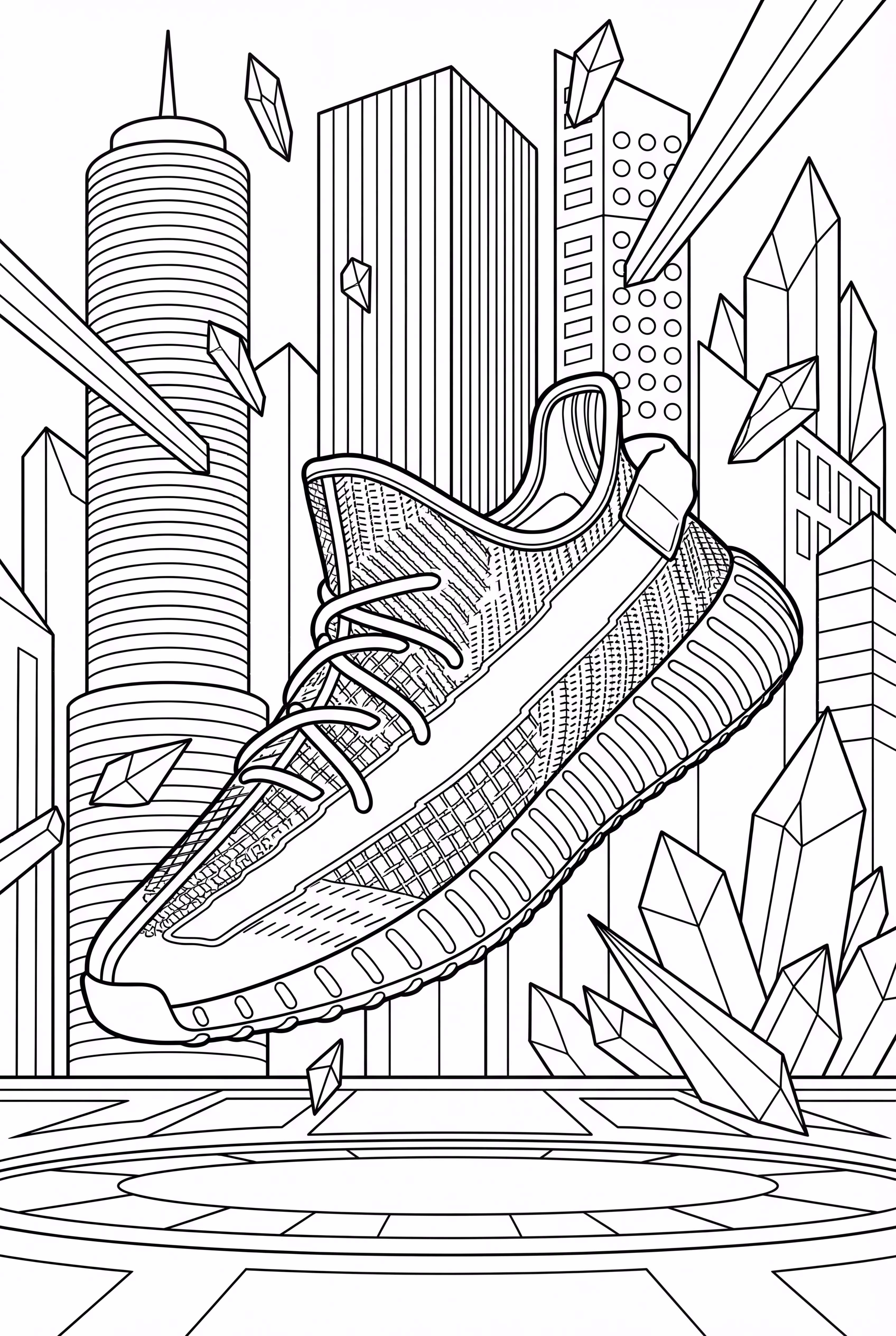 Tênis Yeezy em um Fundo Futurista
