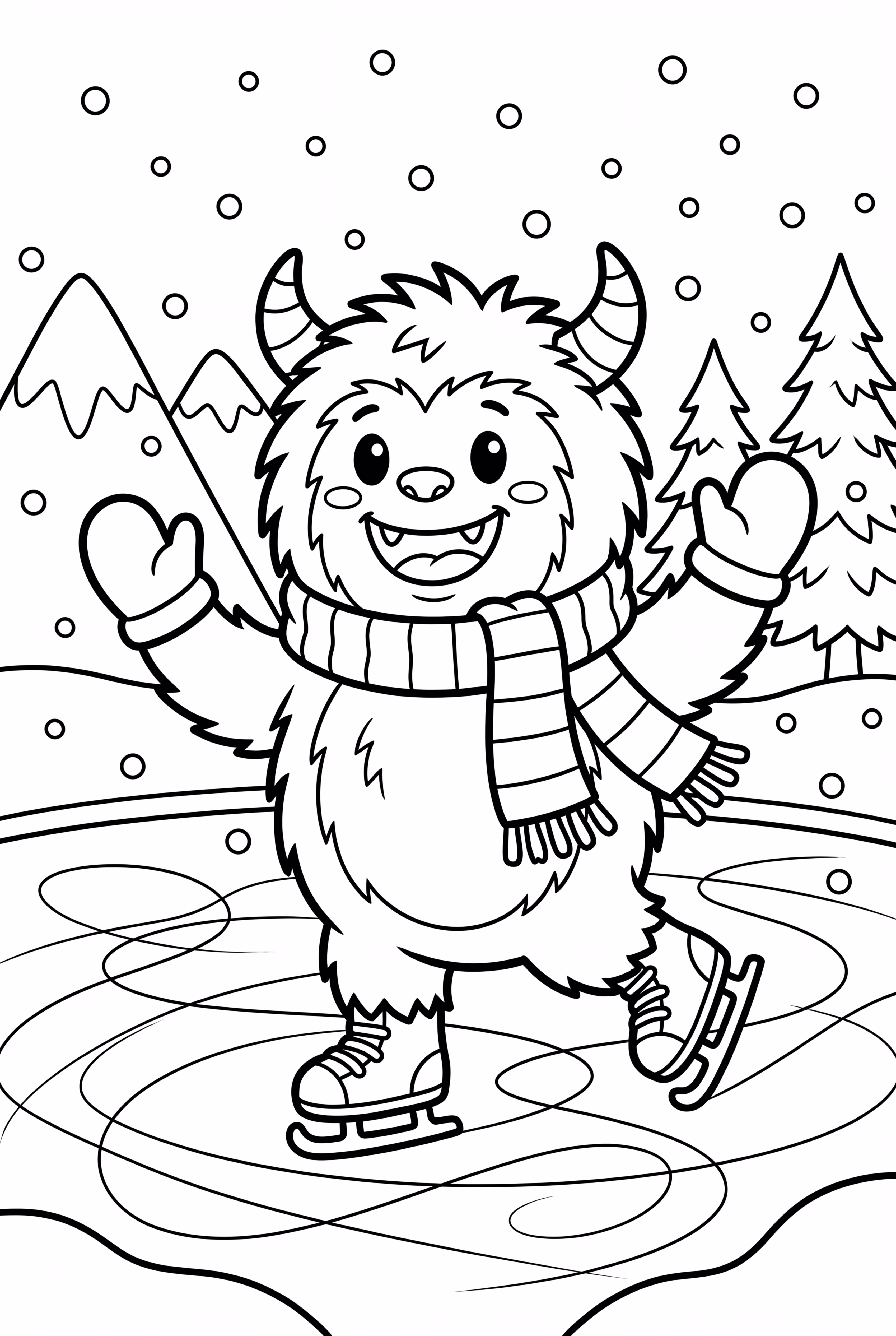 Yeti Schlittschuhlaufen auf einem zugefrorenen See