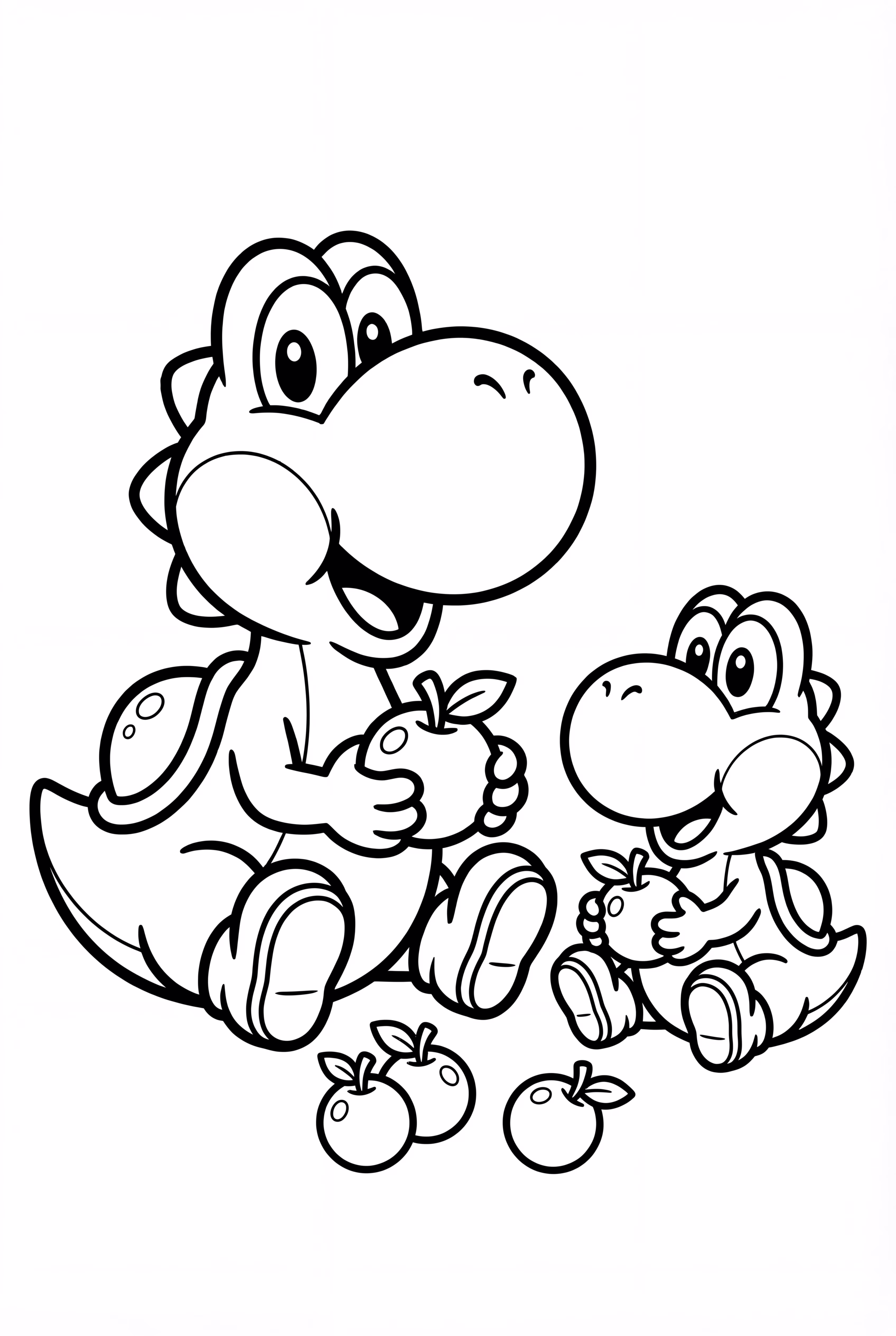 Yoshi and Baby Yoshi Eating Berries