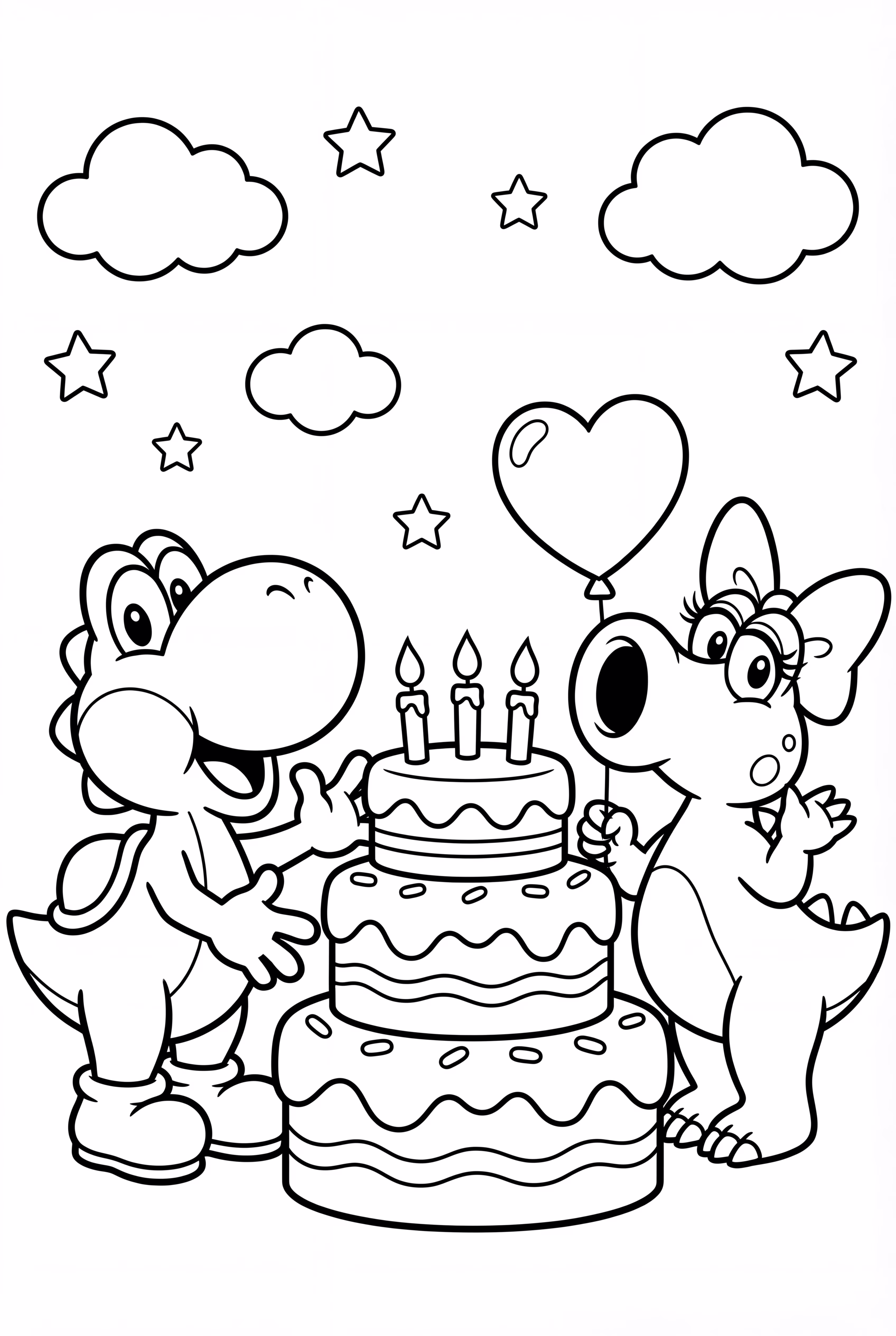 Yoshi and Birdo Sharing a Cake