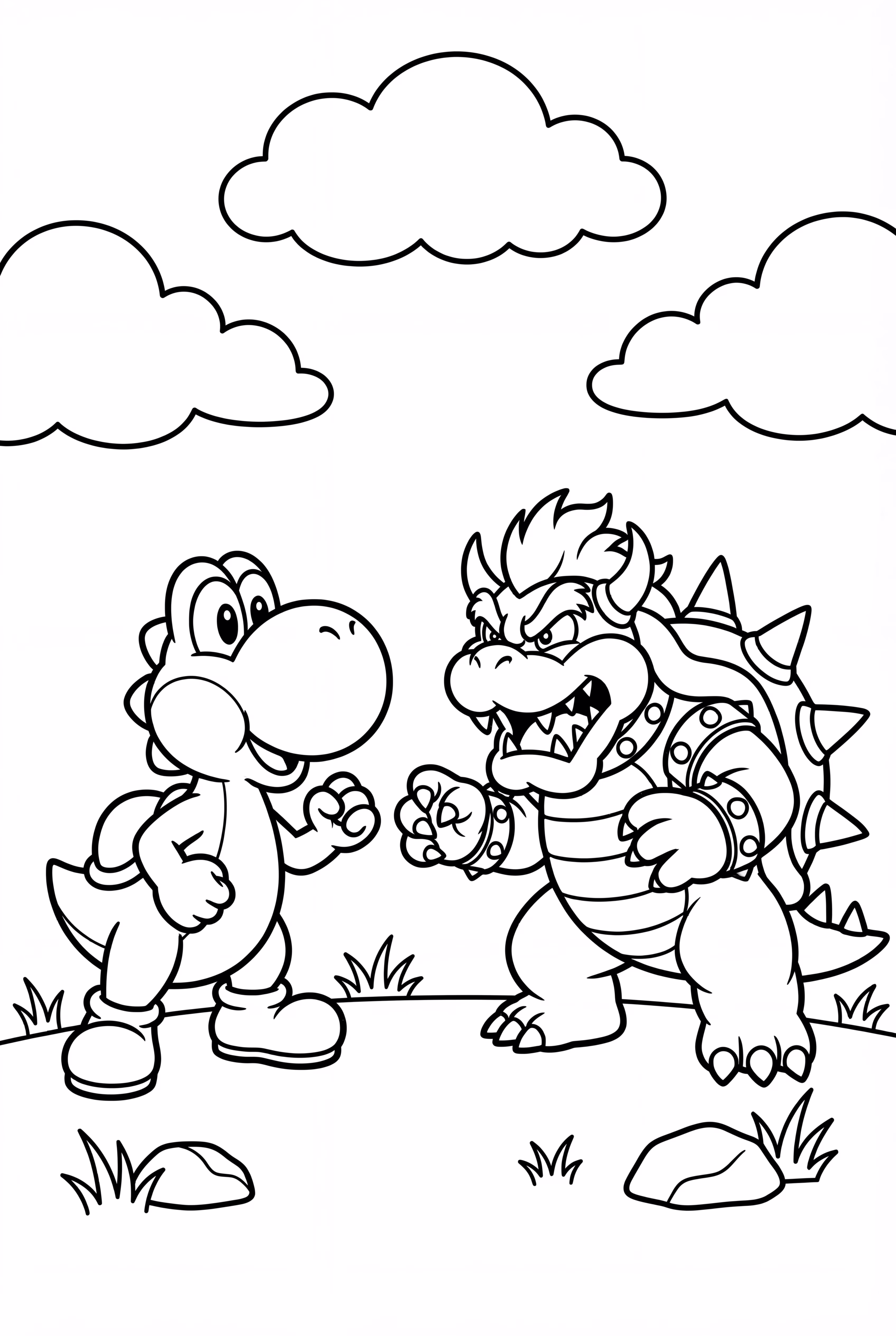Yoshi and Bowser Facing Off