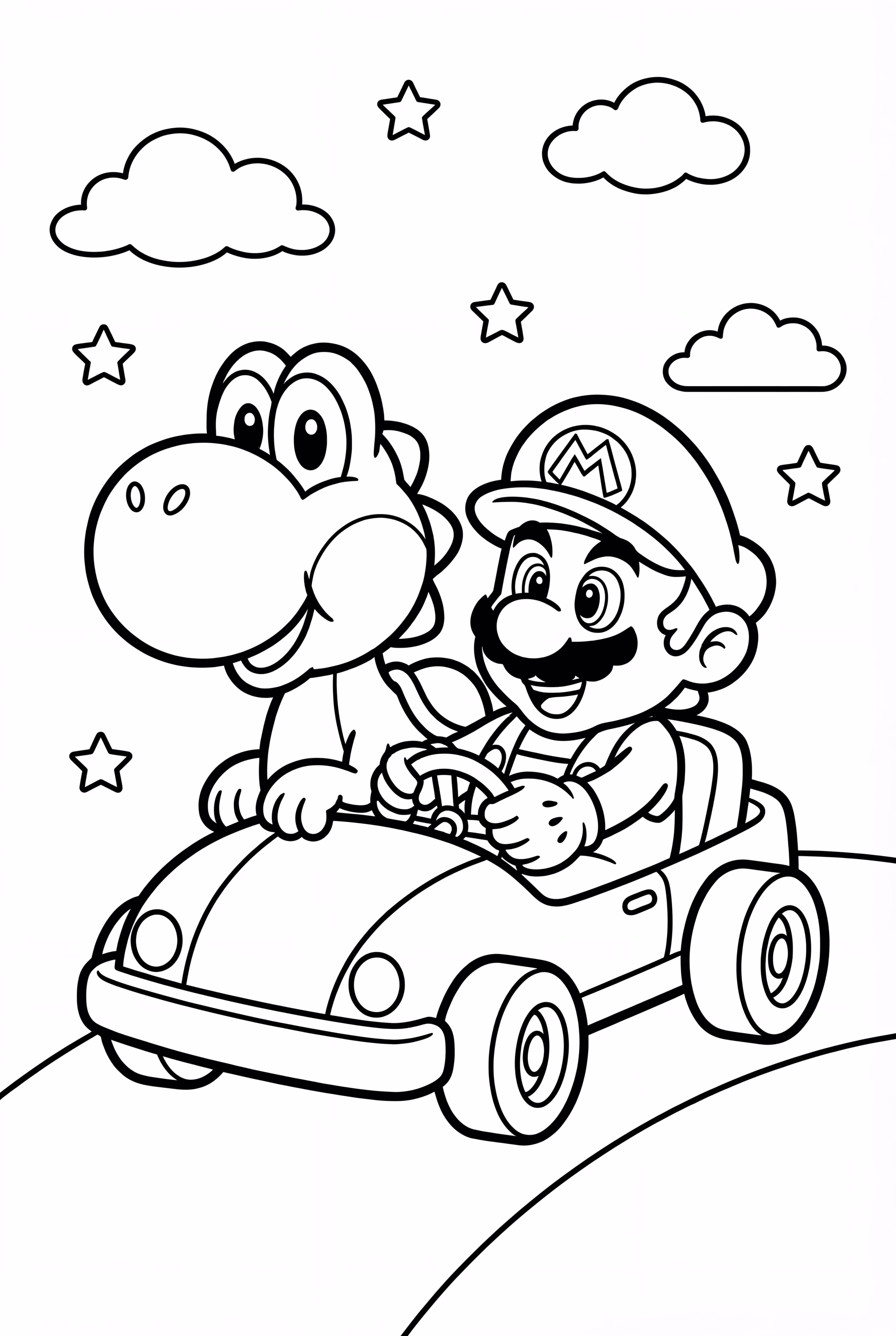 Yoshi e Mario Andando em um Kart