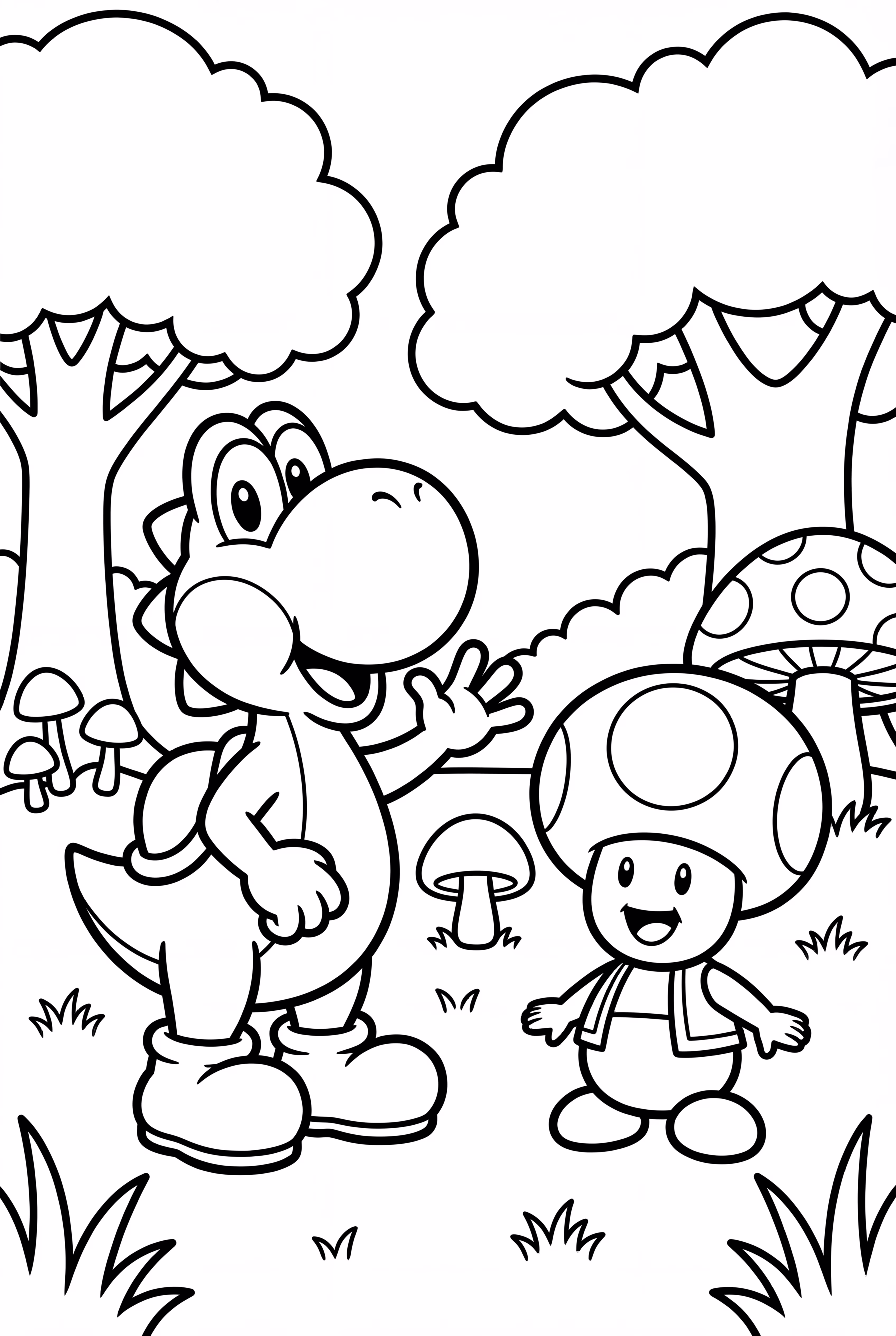 Yoshi and Toad in a Mushroom Forest