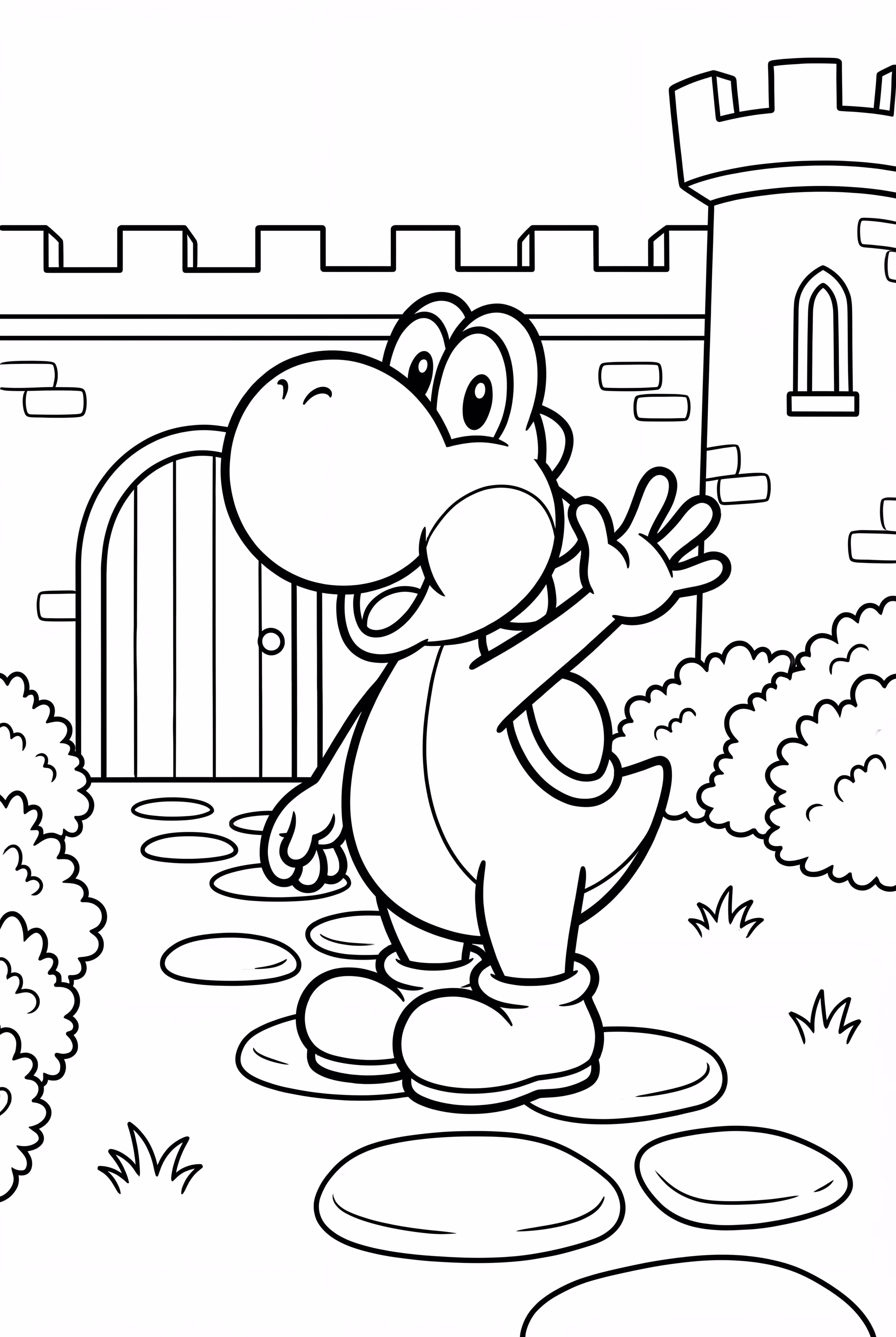 Yoshi in a Castle Courtyard
